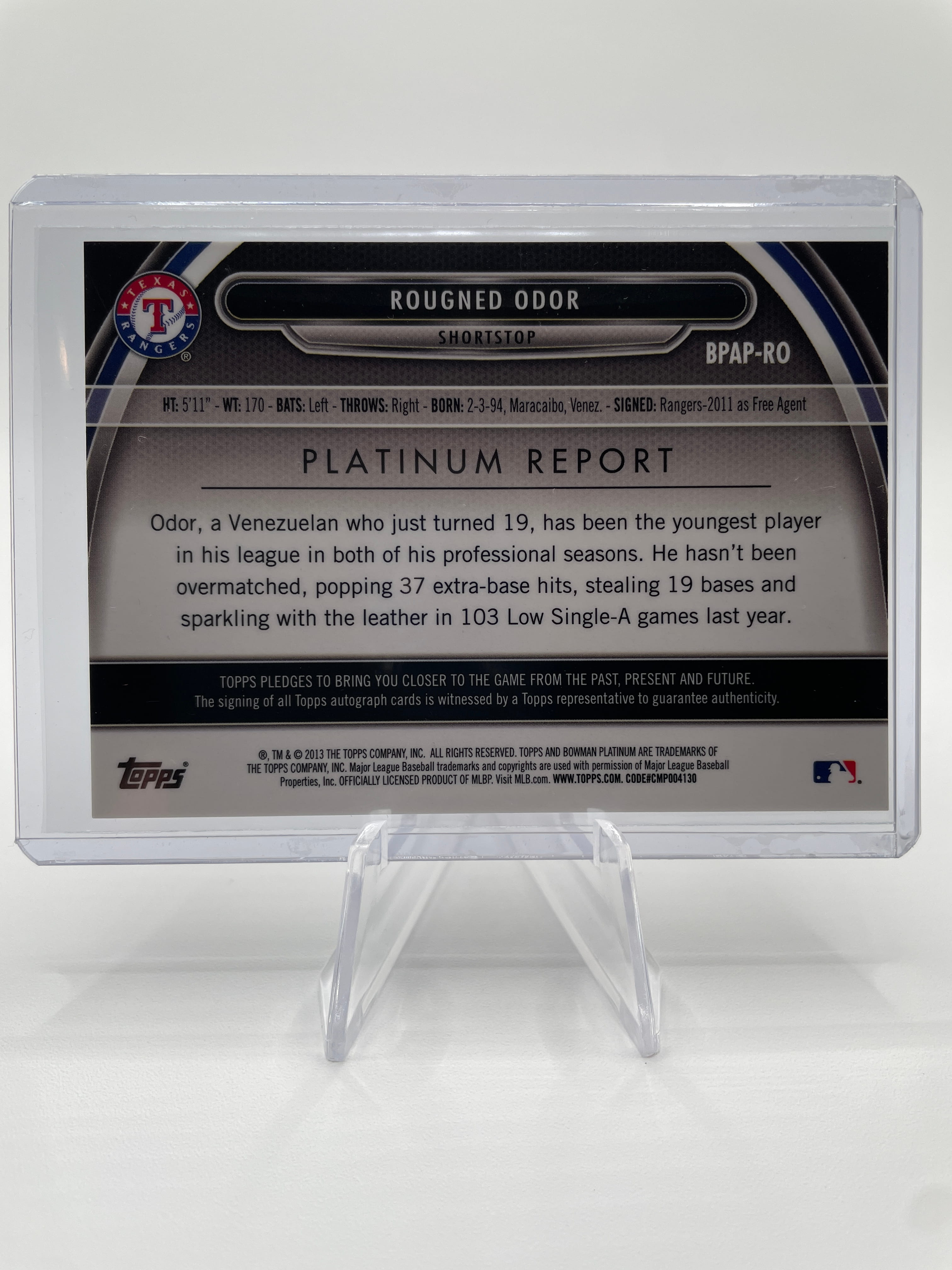 2013 Bowman Platinum Rougned Odor Rookie Refractor Auto #BPAP-RO