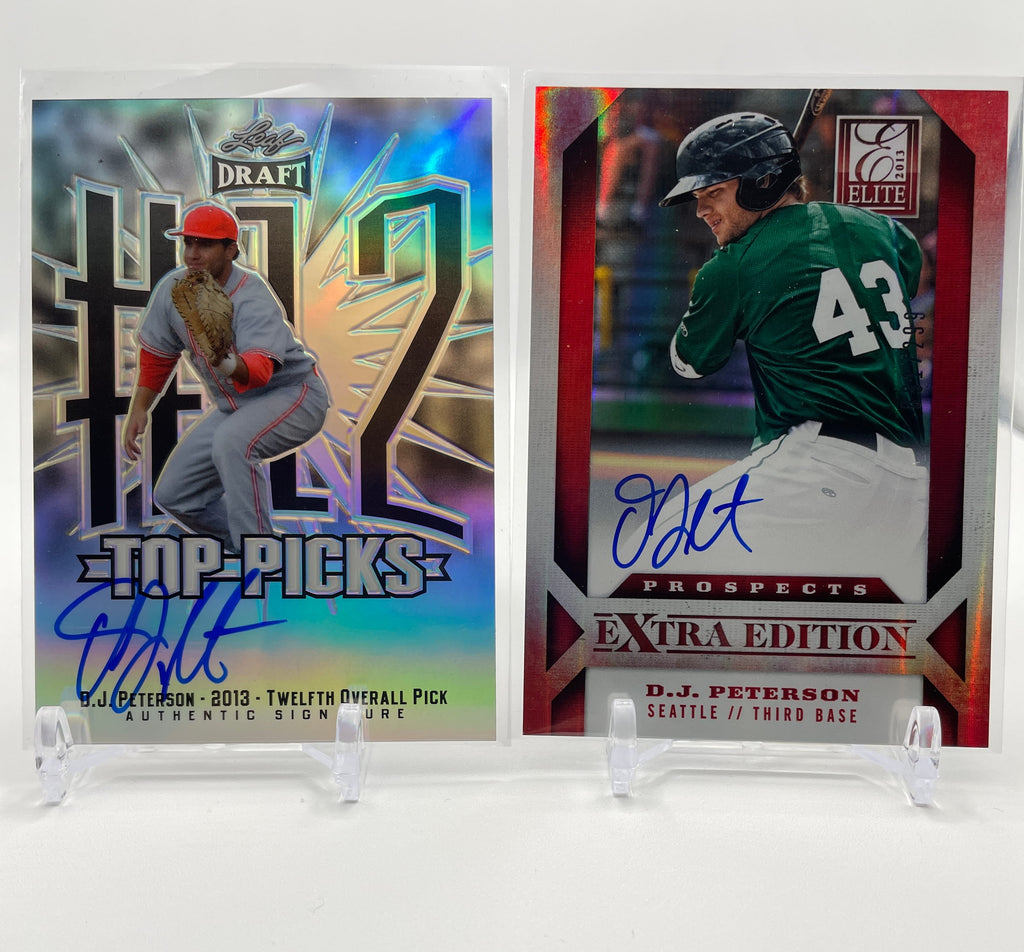 2013 Donruss Elite Extra DJ Peterson Rookie Auto /299 + Leaf Metal Draft RC Auto