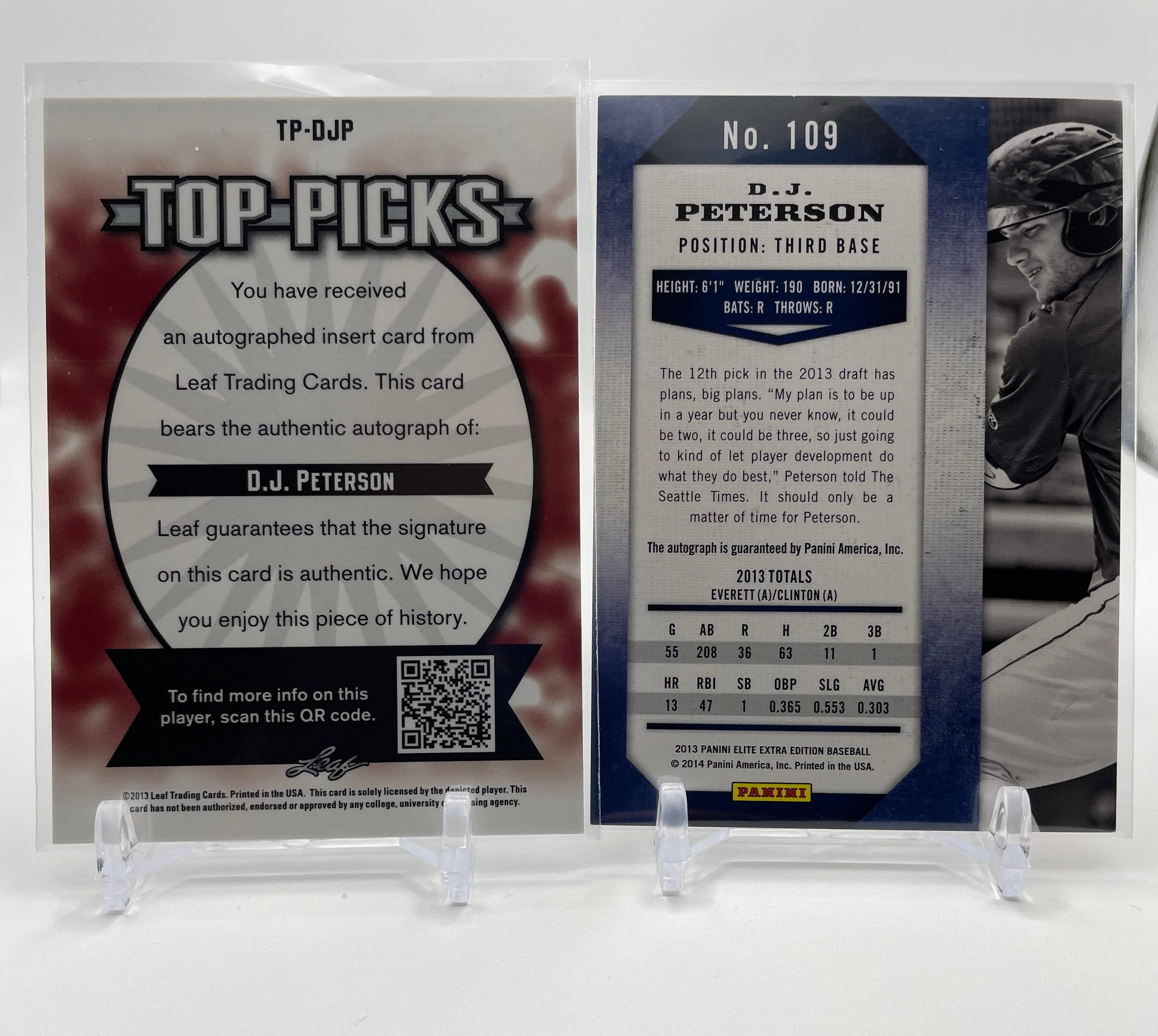 2013 Donruss Elite Extra DJ Peterson Rookie Auto /299 + Leaf Metal Draft RC Auto