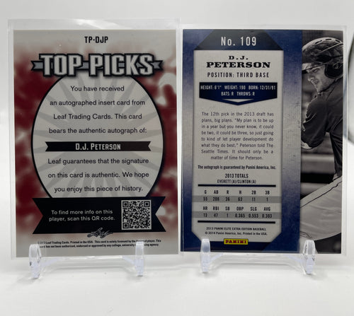2013 Donruss Elite Extra DJ Peterson Rookie Auto /299 + Leaf Metal Draft RC Auto