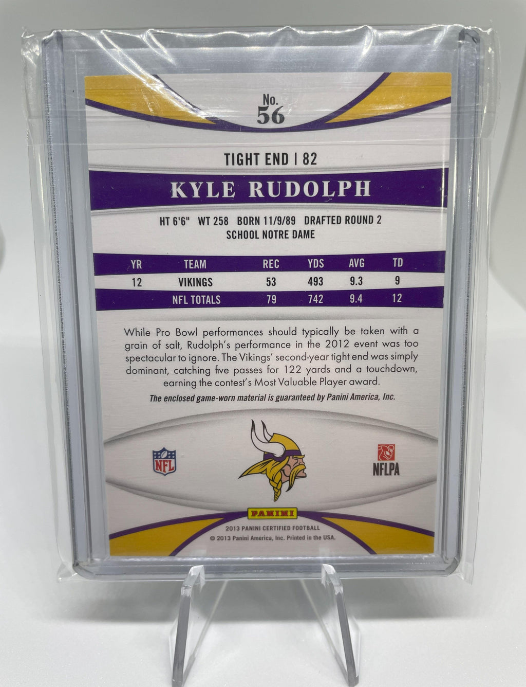 2013 Leaf Certified Kyle Rudolph Red Foil Patch /99
