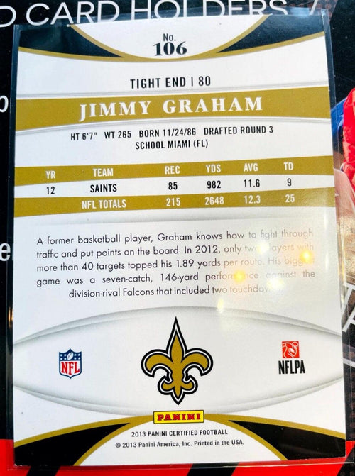2013 Panini Certified Jimmy Graham #106 Red Foil /250