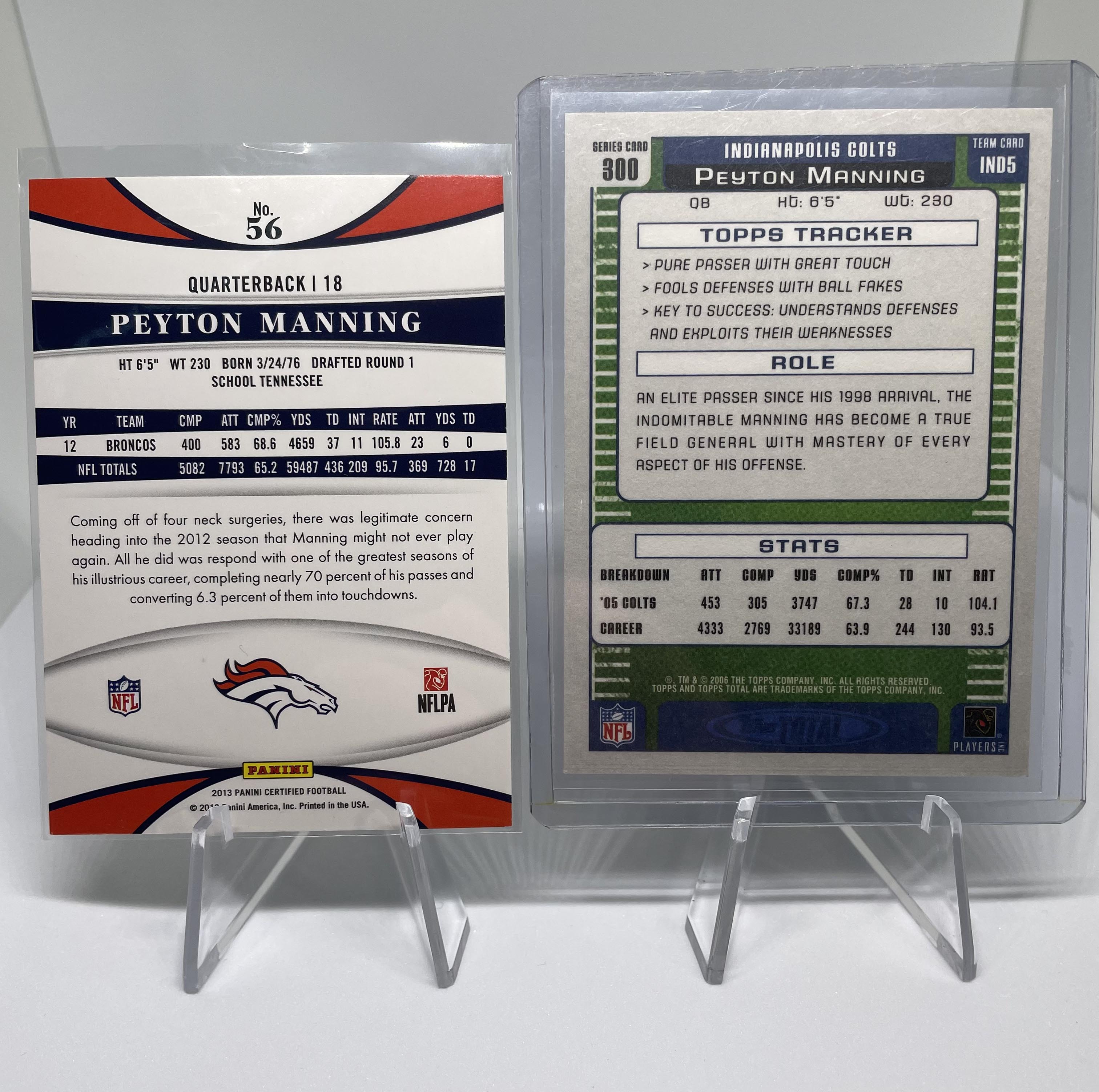 2013 Panini Certified Peyton Manning Silver #56 + /2006 Topps Total Red SP #300