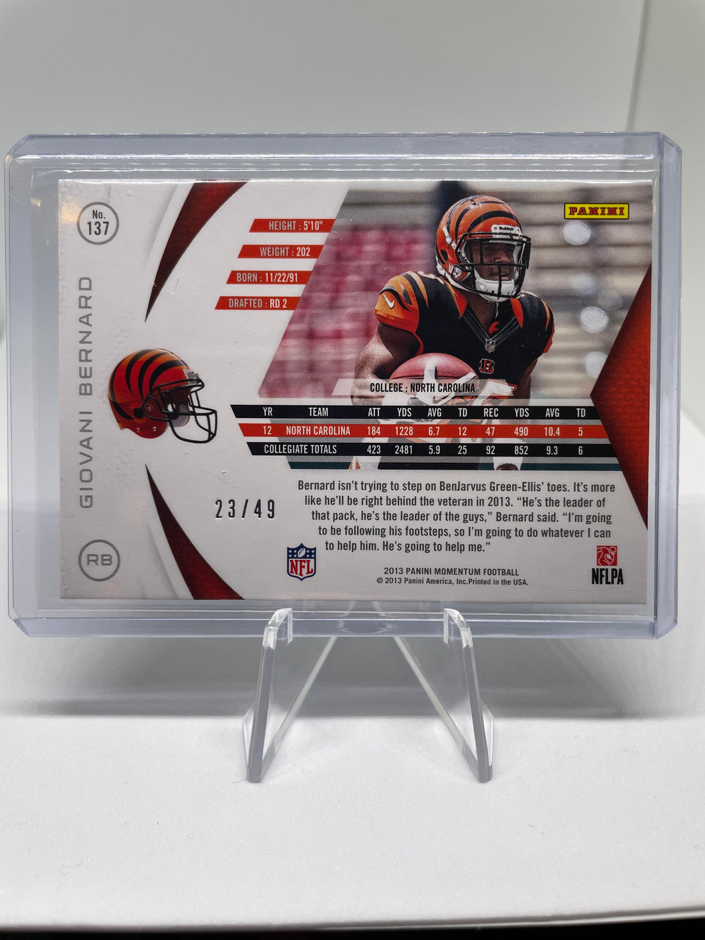 2013 Panini Momentum Giovani Bernard Rookie /49 #137