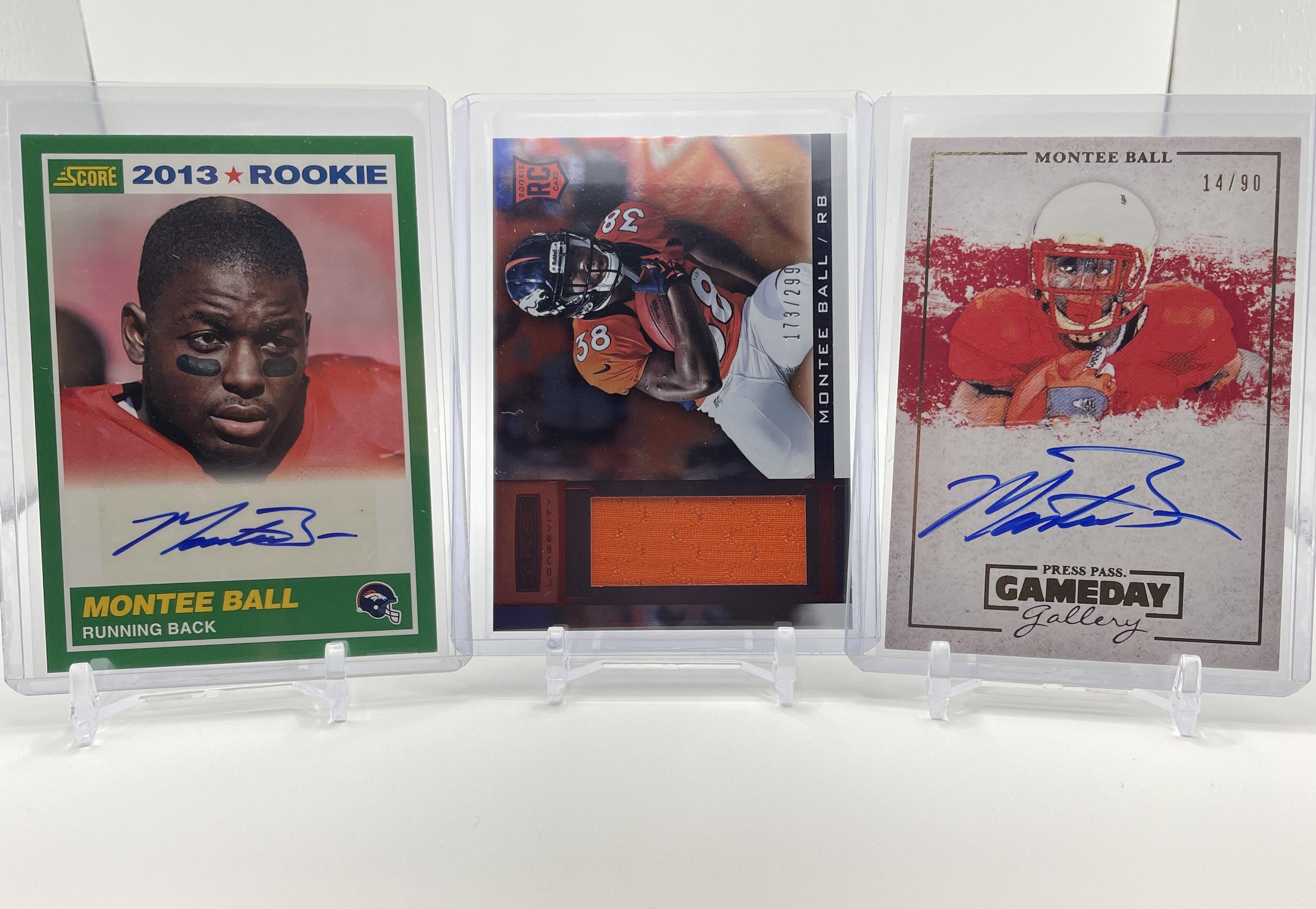 2013 Panini Score Montee Ball Rookie Auto + Press Pass Auto /90 + R&S Patch /299