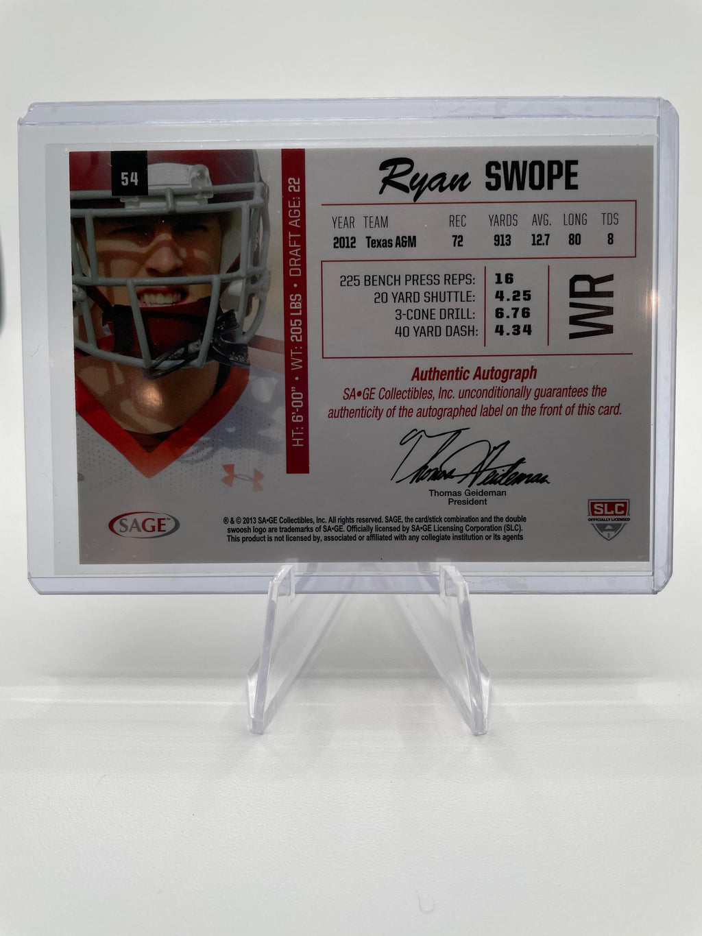 2013 Sage Hit Ryan Swope Rookie Auto #54