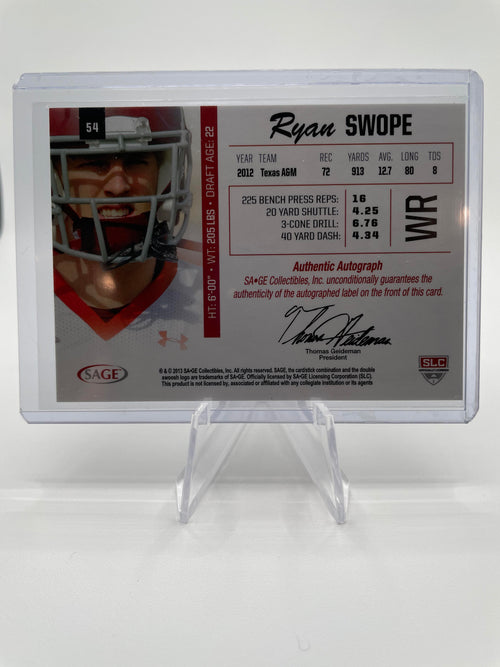 2013 Sage Hit Ryan Swope Rookie Auto #54