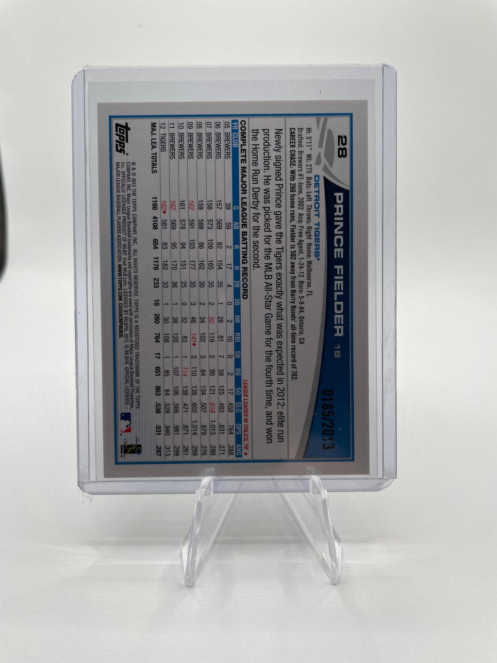2013 Topps Prince Fielder Gold Border Parallel /2013 #28