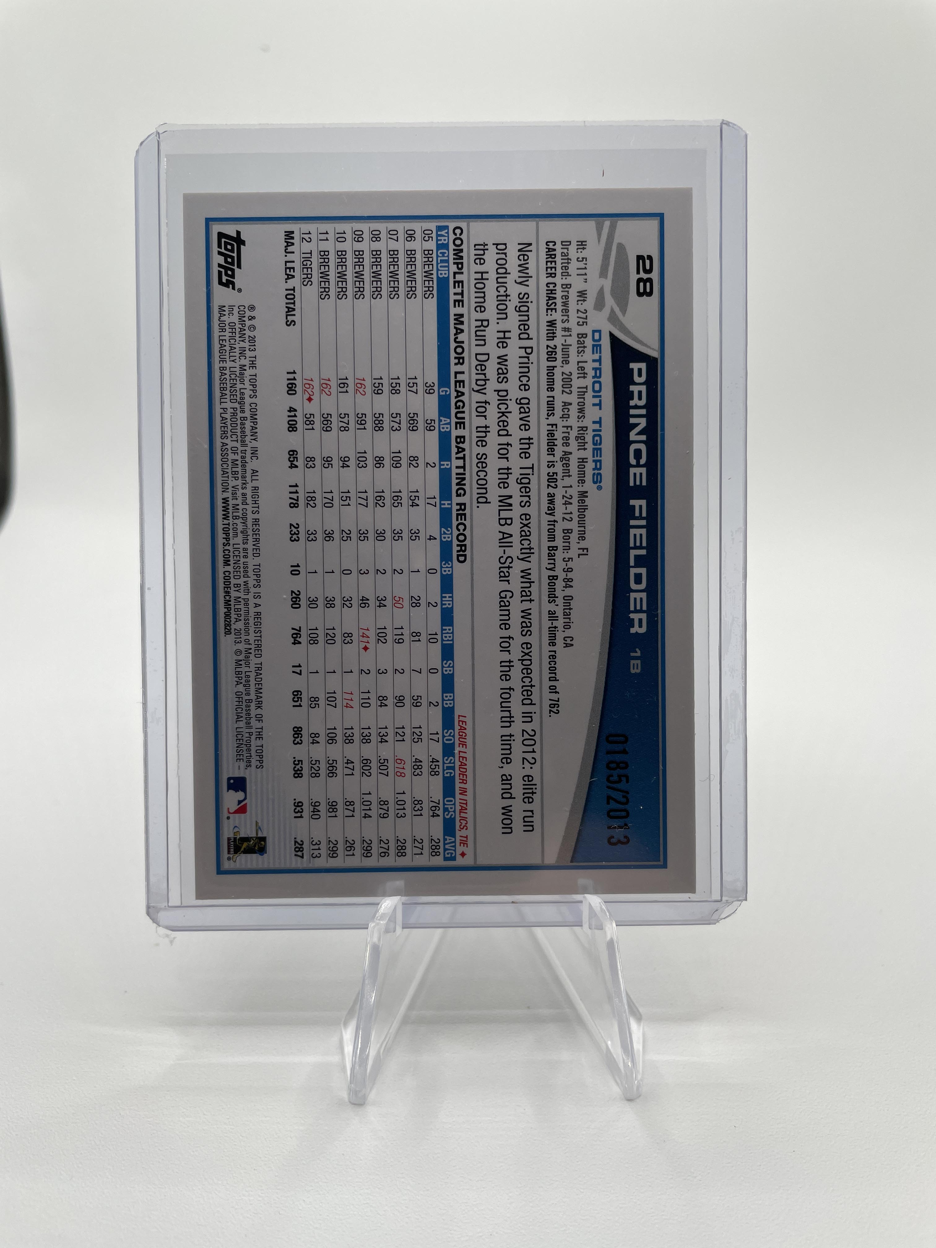 2013 Topps Prince Fielder Gold Border Parallel /2013 #28