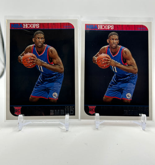 2014-15 Panini NBA Hoops Joel Embiid Red Back Rookie SP + Base RC Set
