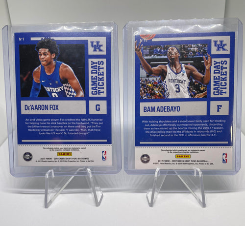 2017-18 Panini Contenders De'Aaron Fox + Bam Adebayo Gameday Ticket Rookie Set