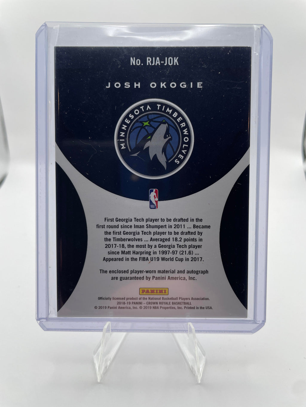 2018-19 Panini Crown Royale Josh Okogie Rookie Patch Auto /199