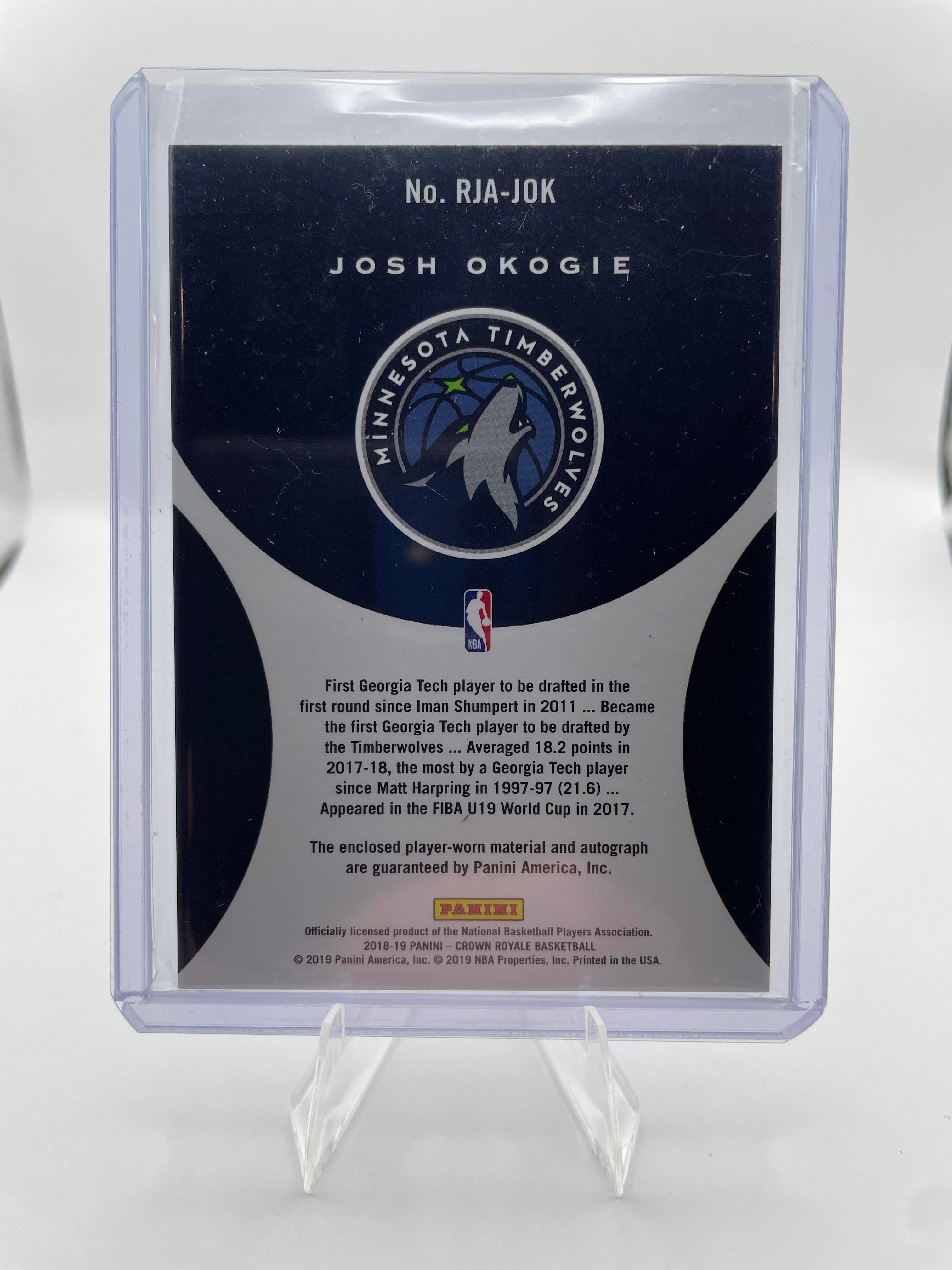 2018-19 Panini Crown Royale Josh Okogie Rookie Patch Auto /199
