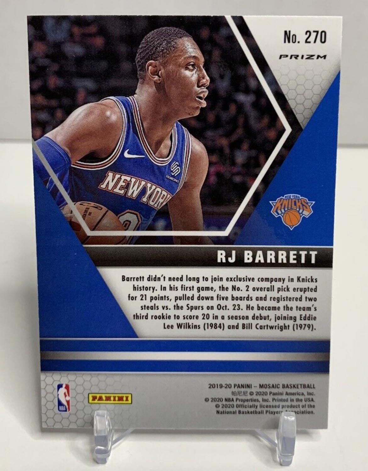 2018-19 Panini Mosaic RJ Barrett NBA Debut Blue Red Prizm Rookie SP #270