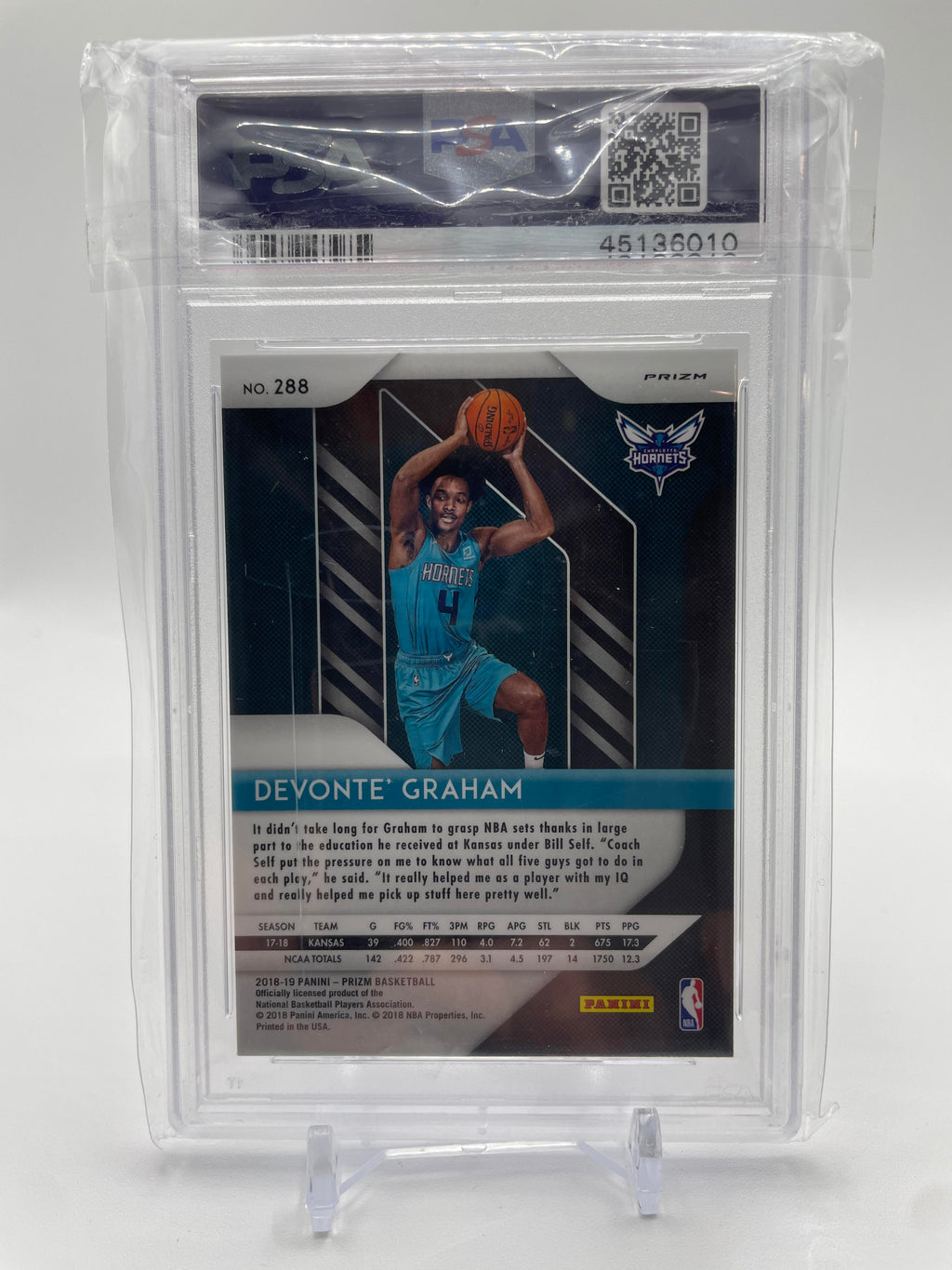 2018-19 Panini Prizm Devonte' Graham Silver Prizm Rookie #288 PSA 9 Mint