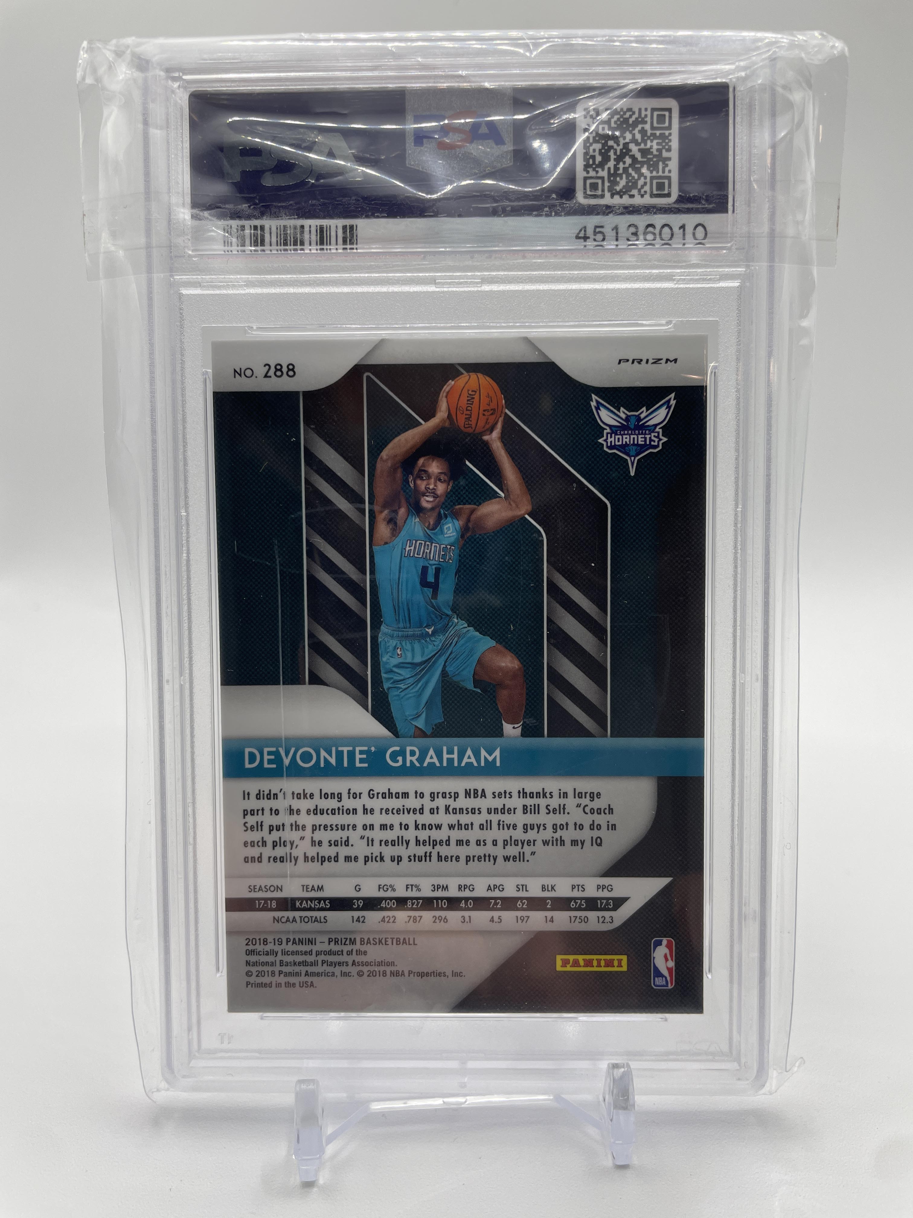 2018-19 Panini Prizm Devonte' Graham Silver Prizm Rookie #288 PSA 9 Mint