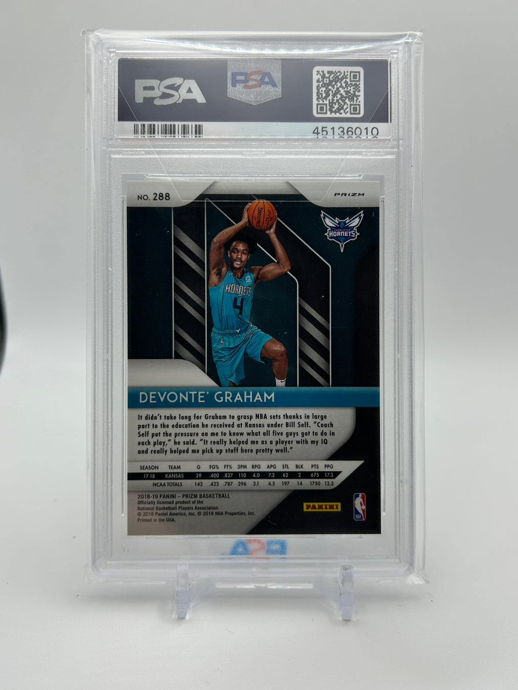 2018 Panini Prizm Devonte' Graham Silver Prizm Rookie PSA 9 Mint