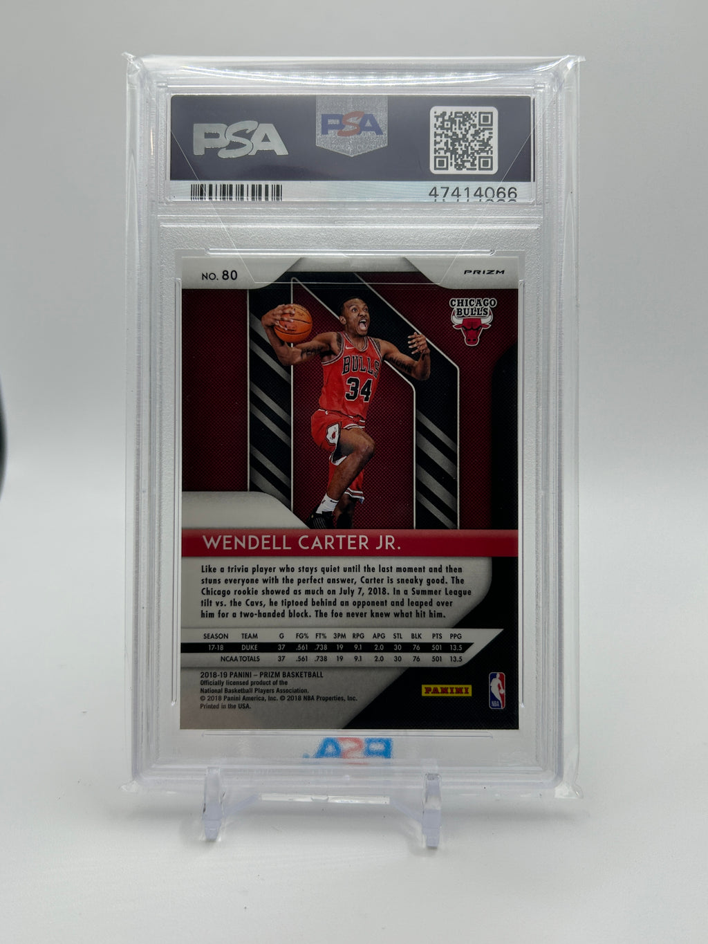 2018 Panini Prizm Wendell Carter Jr. Pink Ice Prizm Rookie PSA 9 Mint