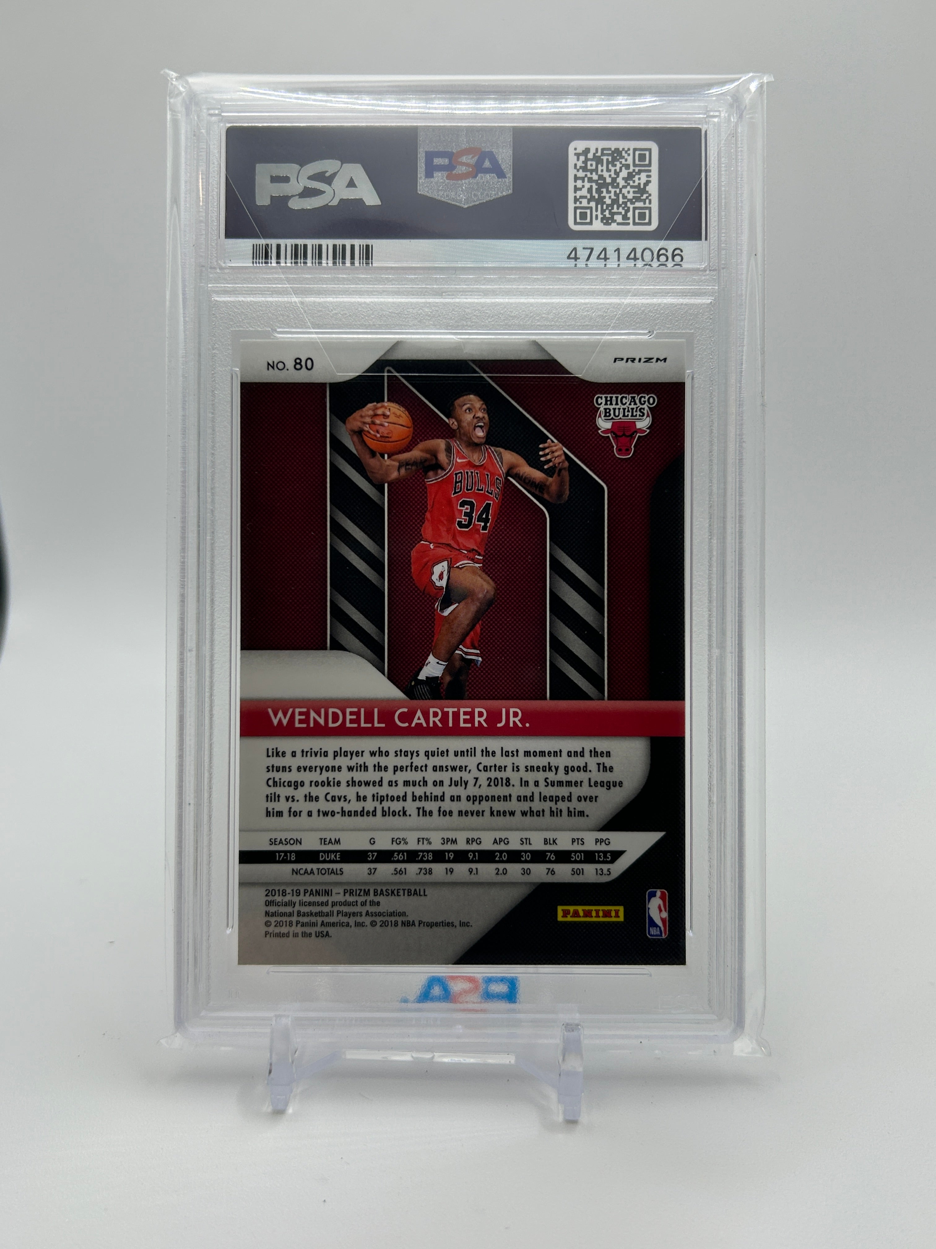 2018 Panini Prizm Wendell Carter Jr. Pink Ice Prizm Rookie PSA 9 Mint