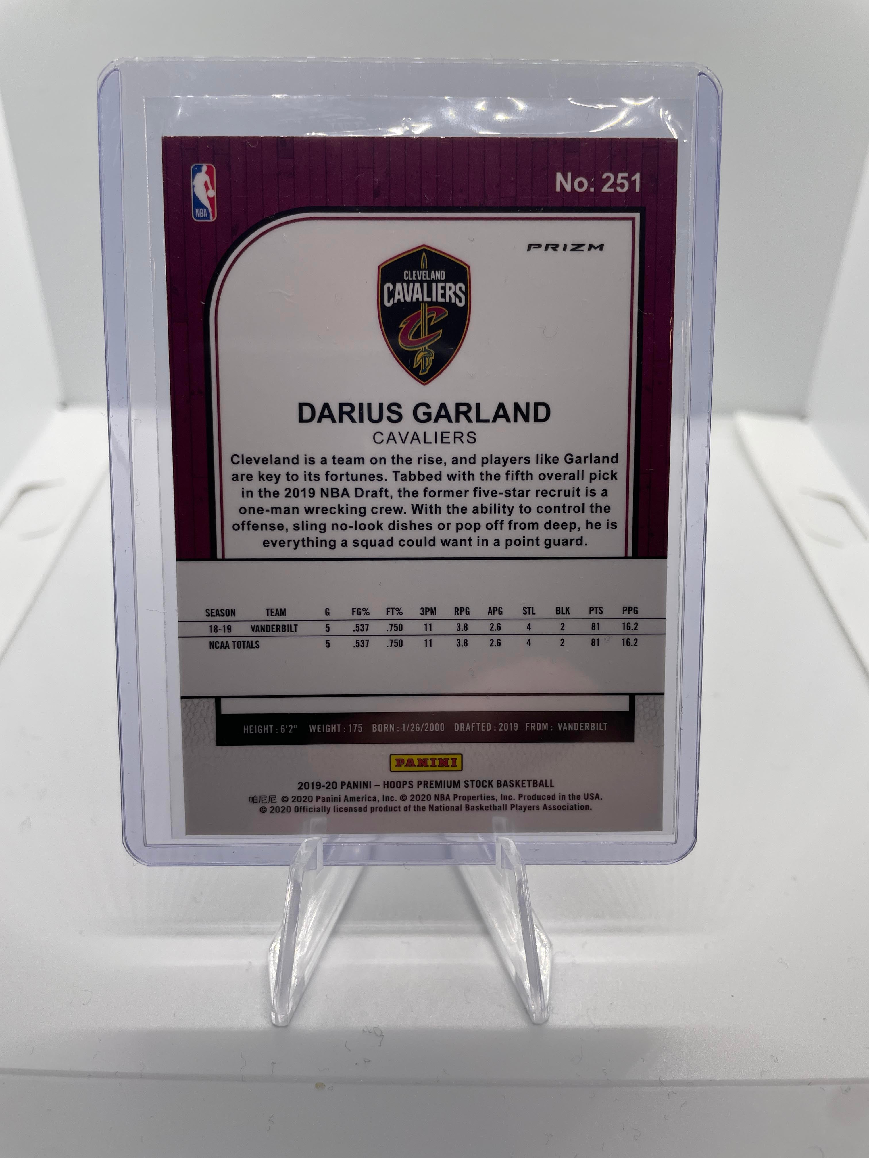 2019-20 NBA Hoops Premium Stock Darius Garland Laser Prizm RC #251