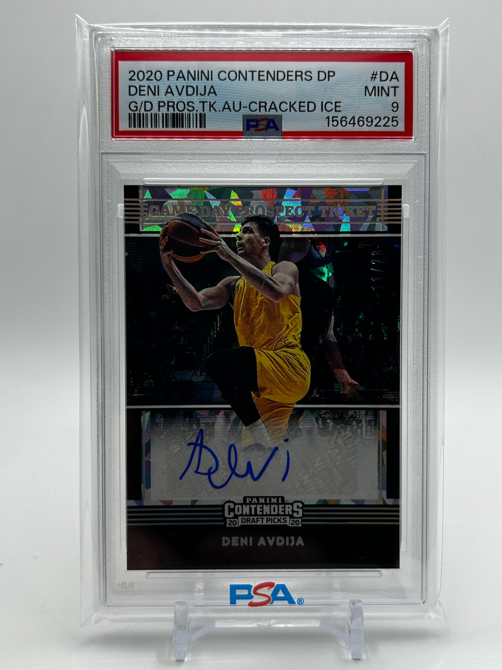 2020-21 Panini Contenders Deni Avdija Game Day Cracked Ice Rookie Auto /23 PSA 9