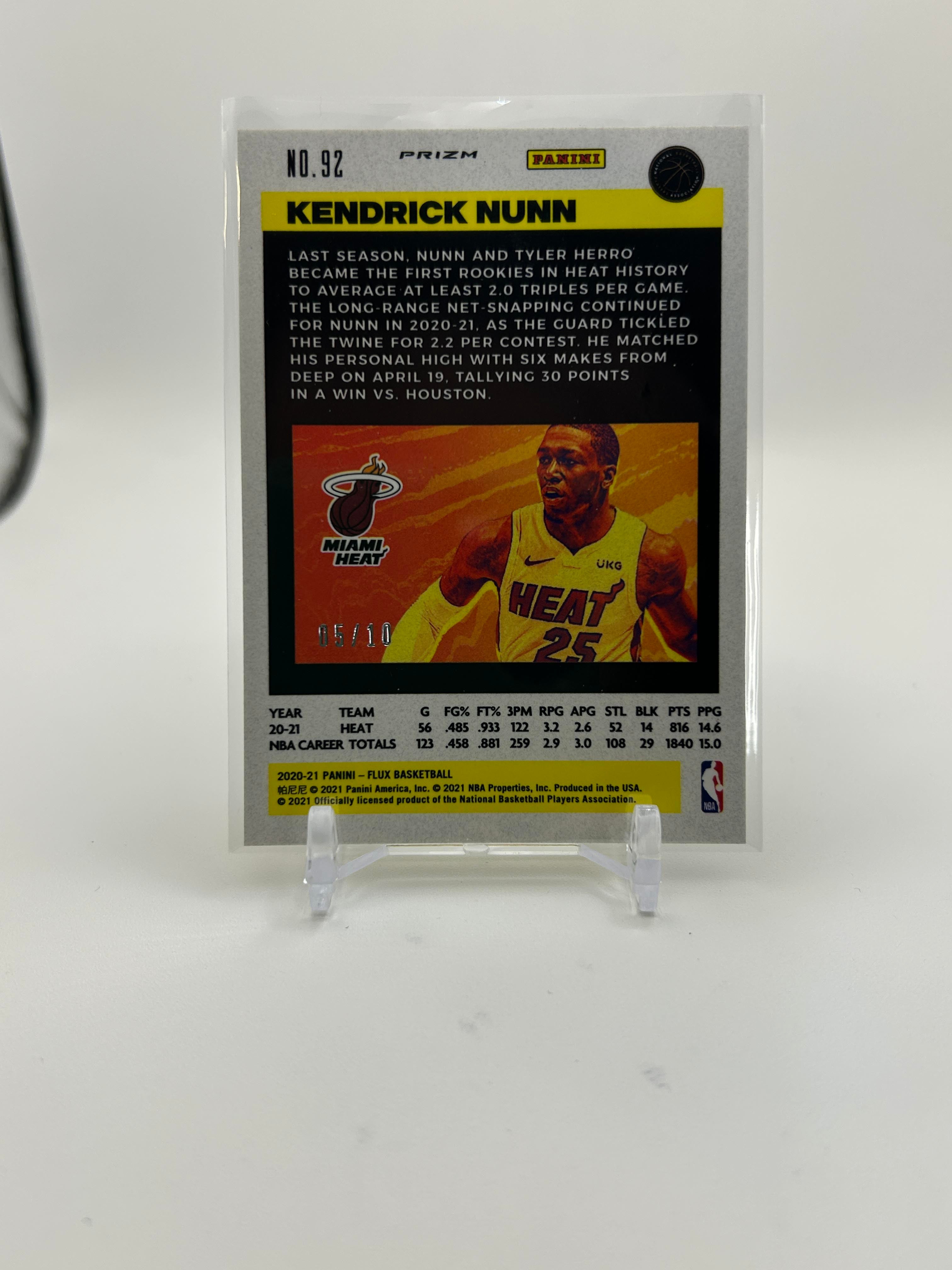 2020-21 Panini Flux Kendriuck Nunn Gold Lazer Prizm /10
