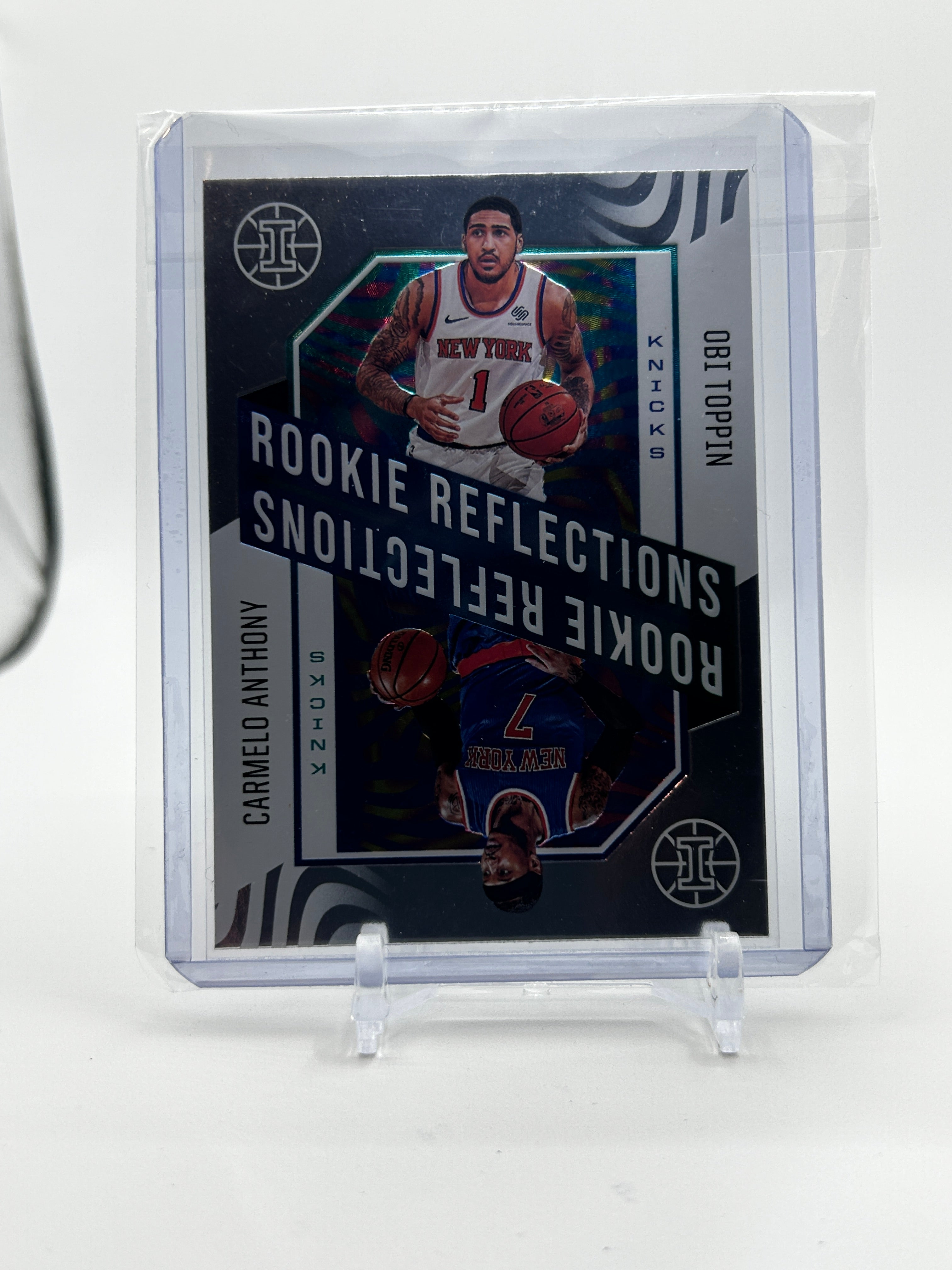 2020-21 Panini Illusions Obi Toppin + Carmelo Anthony Rookie Reflections #11