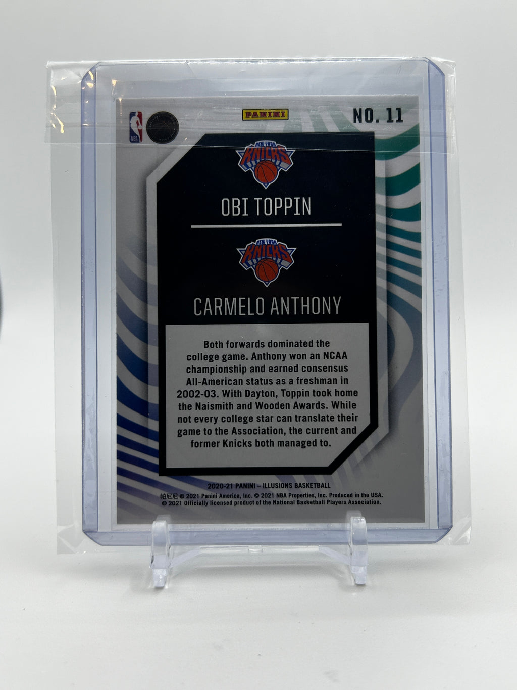 2020-21 Panini Illusions Obi Toppin + Carmelo Anthony Rookie Reflections #11