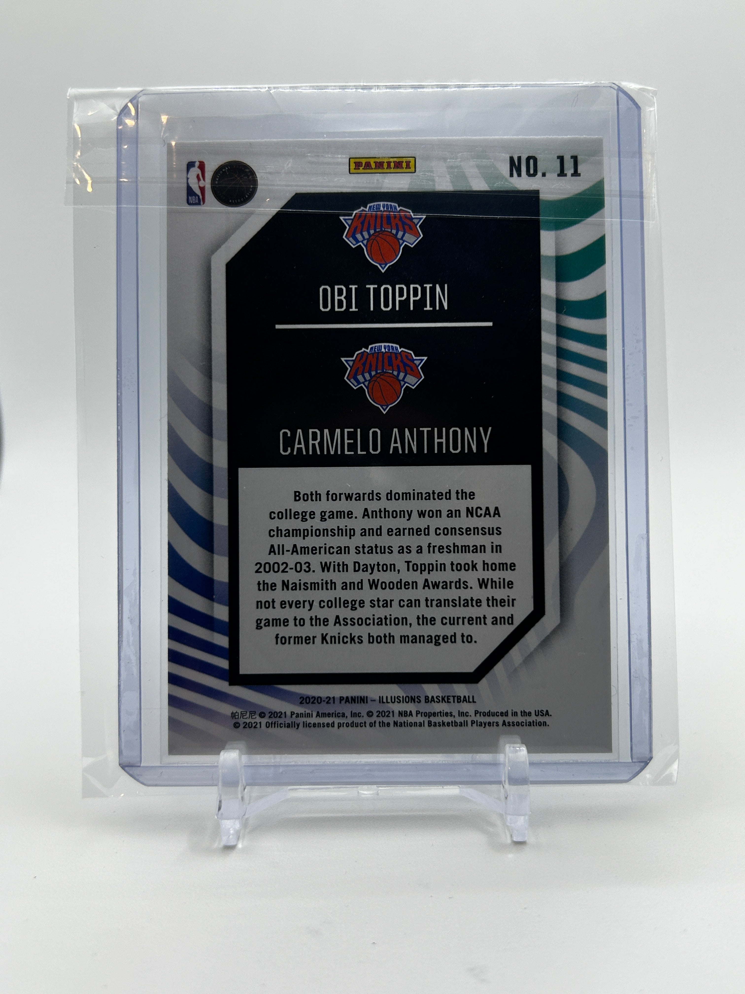 2020-21 Panini Illusions Obi Toppin + Carmelo Anthony Rookie Reflections #11