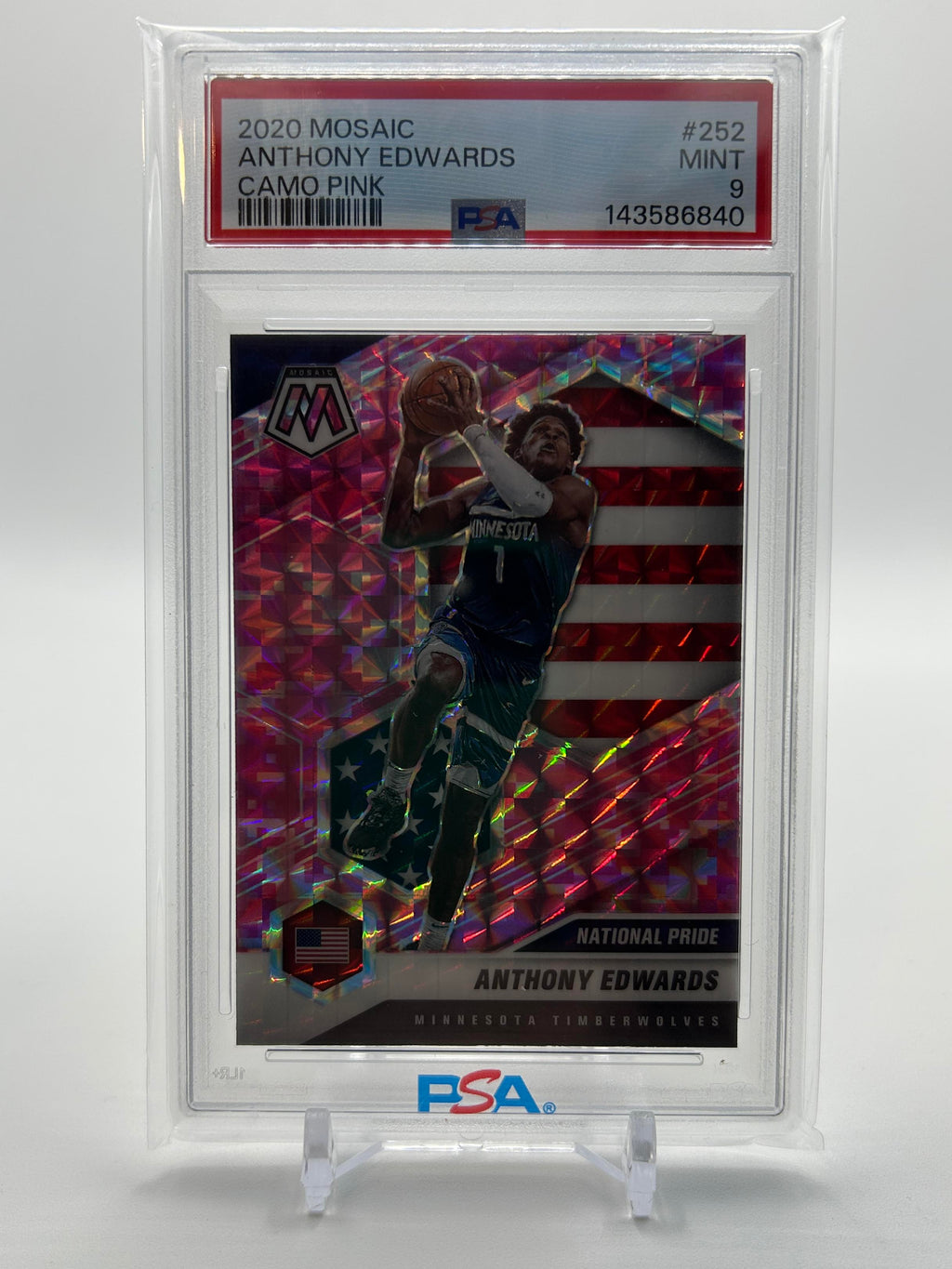 2020-21 Panini Mosaic Anthony Edwards Camo Pink Prizm Rookie PSA 9 MINT