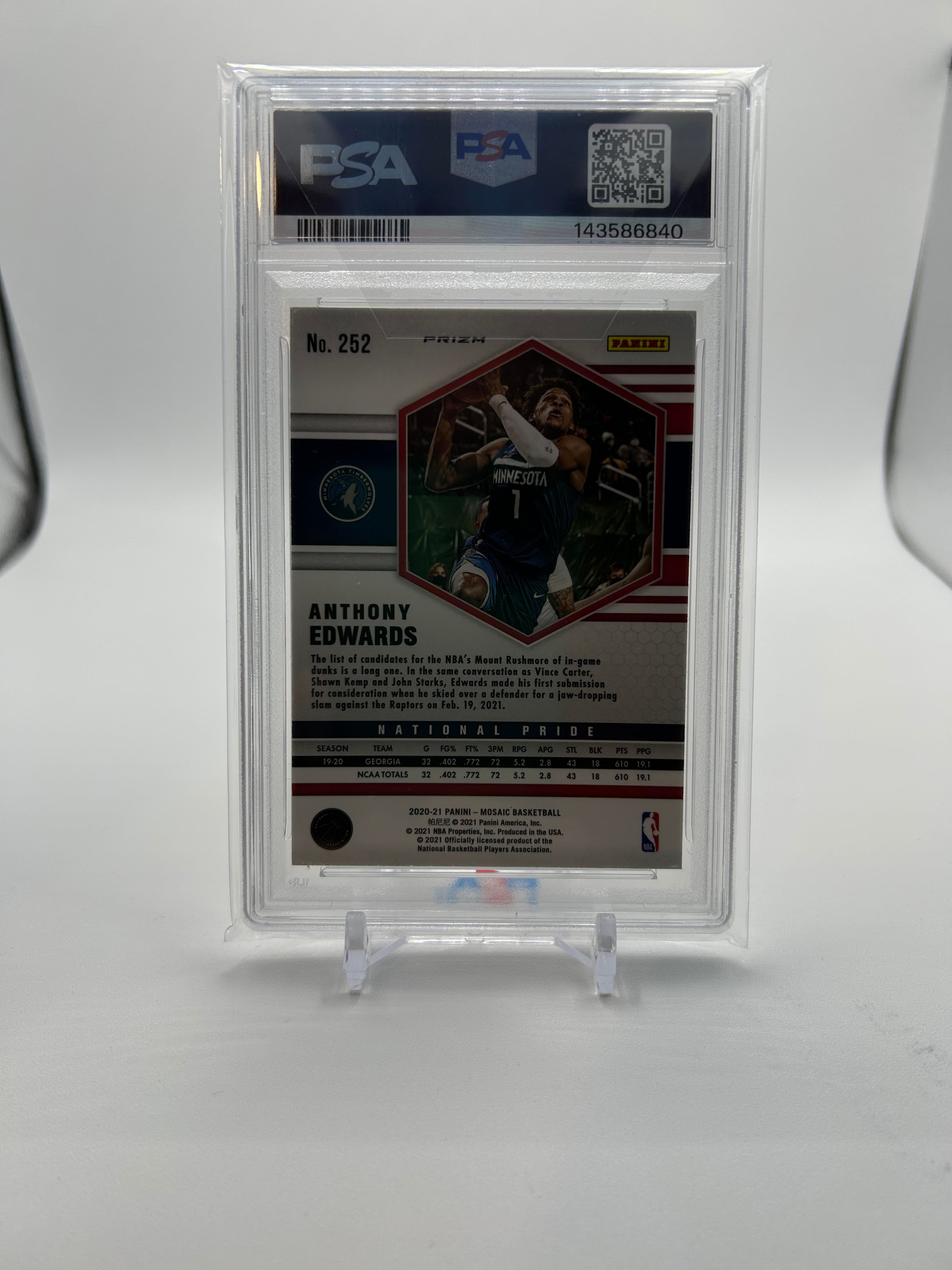 2020-21 Panini Mosaic Anthony Edwards Camo Pink Prizm Rookie PSA 9 MINT