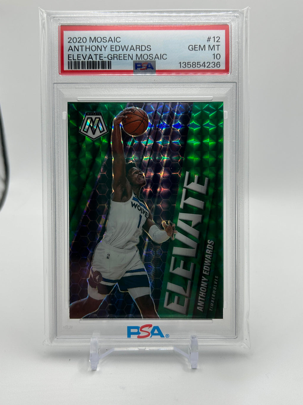 2020-21 Panini Mosaic Anthony Edwards Elevate Green Prizm Rookie PSA 10 MINT
