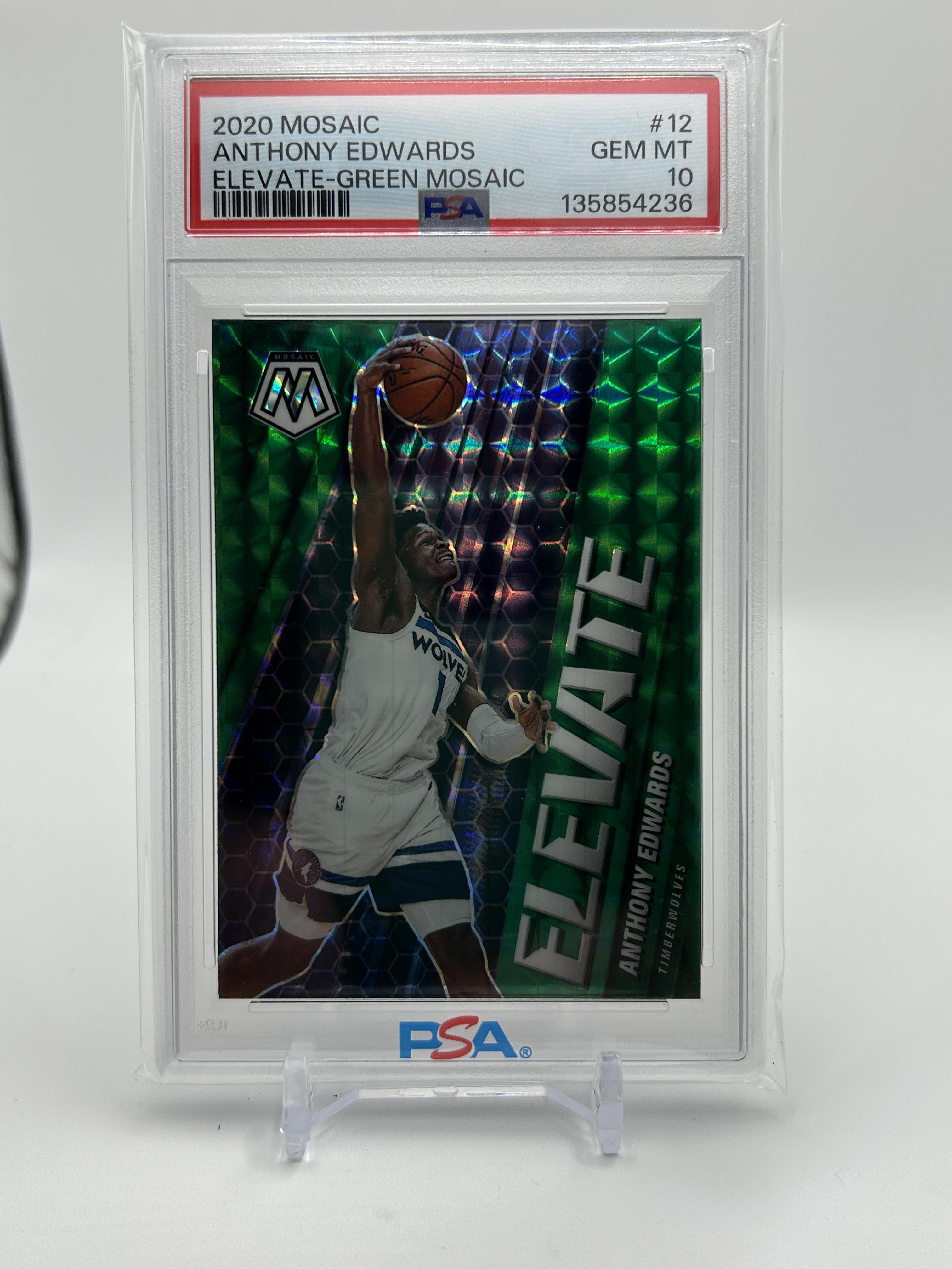2020-21 Panini Mosaic Anthony Edwards Elevate Green Prizm Rookie PSA 10 MINT