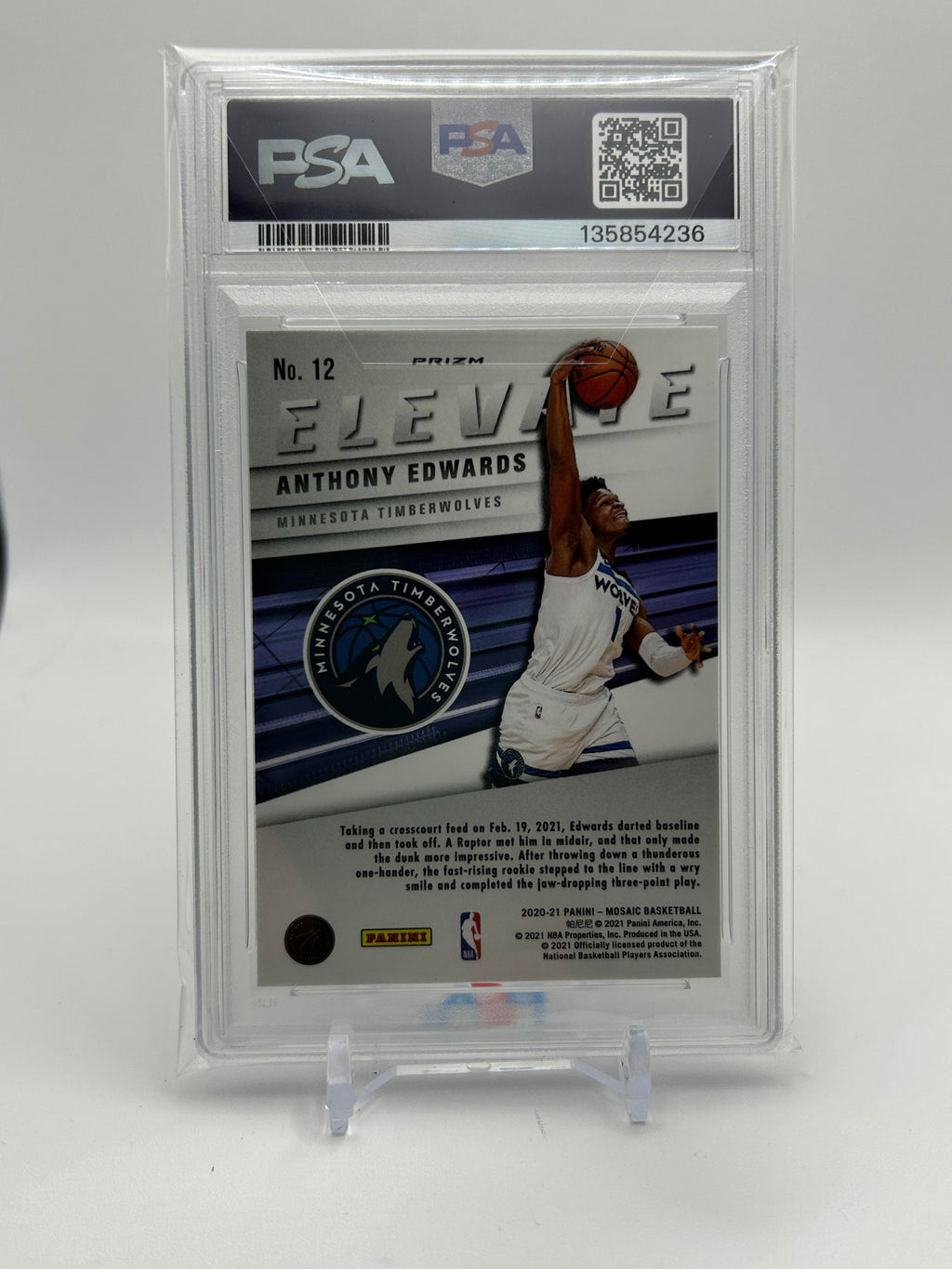 2020-21 Panini Mosaic Anthony Edwards Elevate Green Prizm Rookie PSA 10 MINT