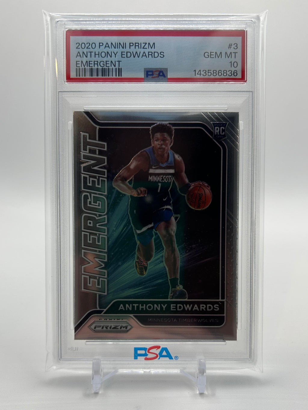 2020-21 Panini Prizm Anthony Edwards Emergent Rookie PSA 10 Gem Mint