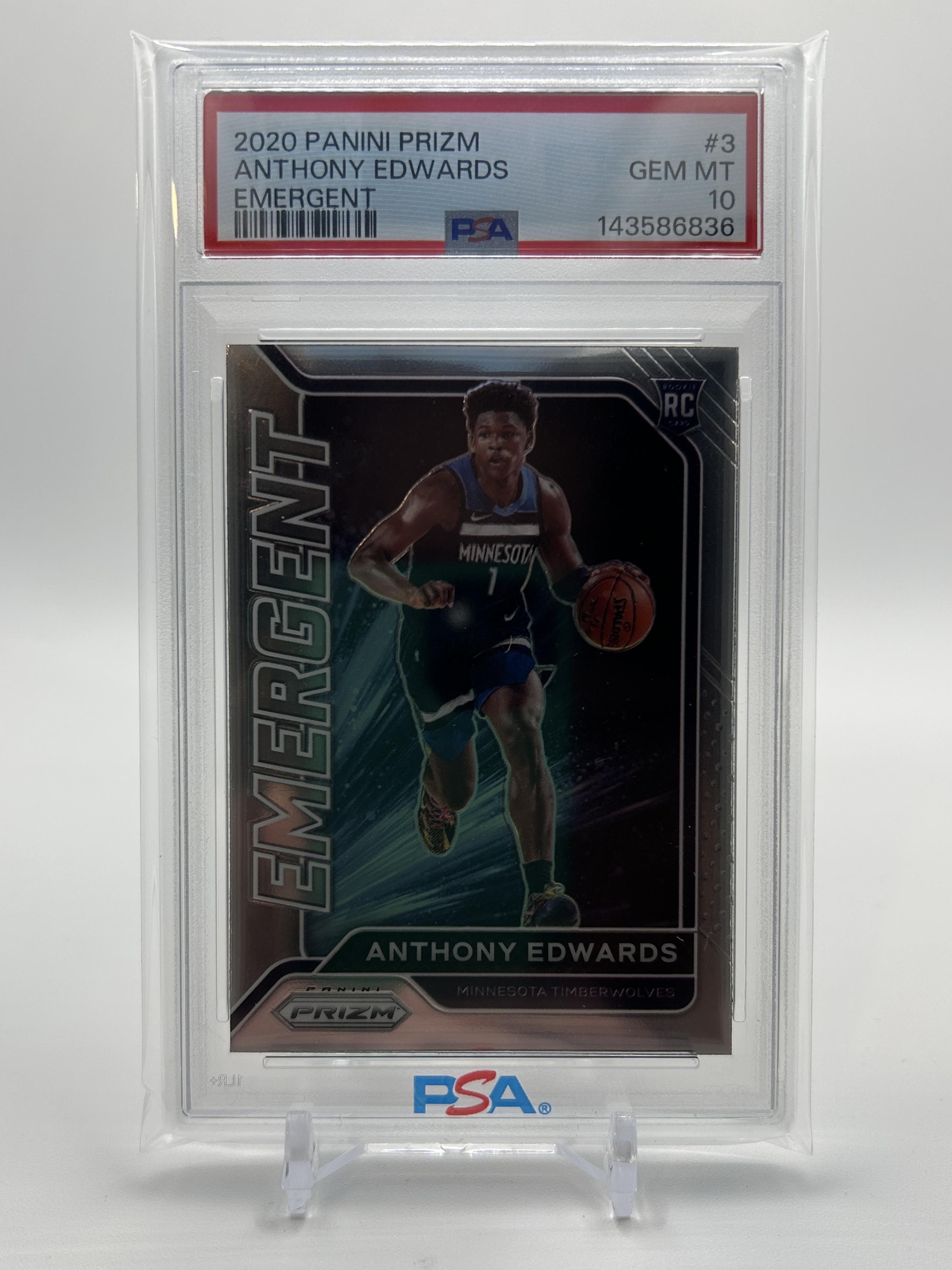 2020-21 Panini Prizm Anthony Edwards Emergent Rookie PSA 10 Gem Mint