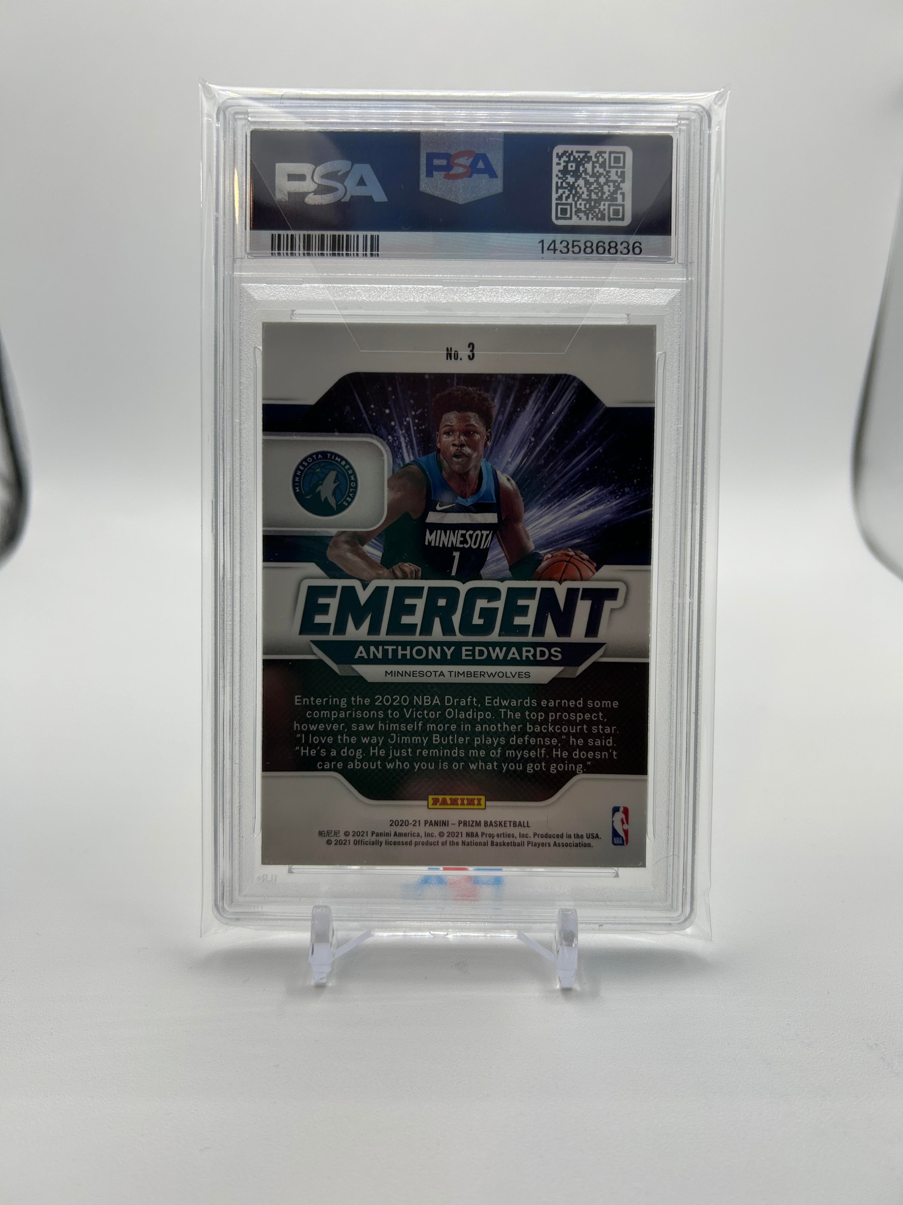2020-21 Panini Prizm Anthony Edwards Emergent Rookie PSA 10 Gem Mint