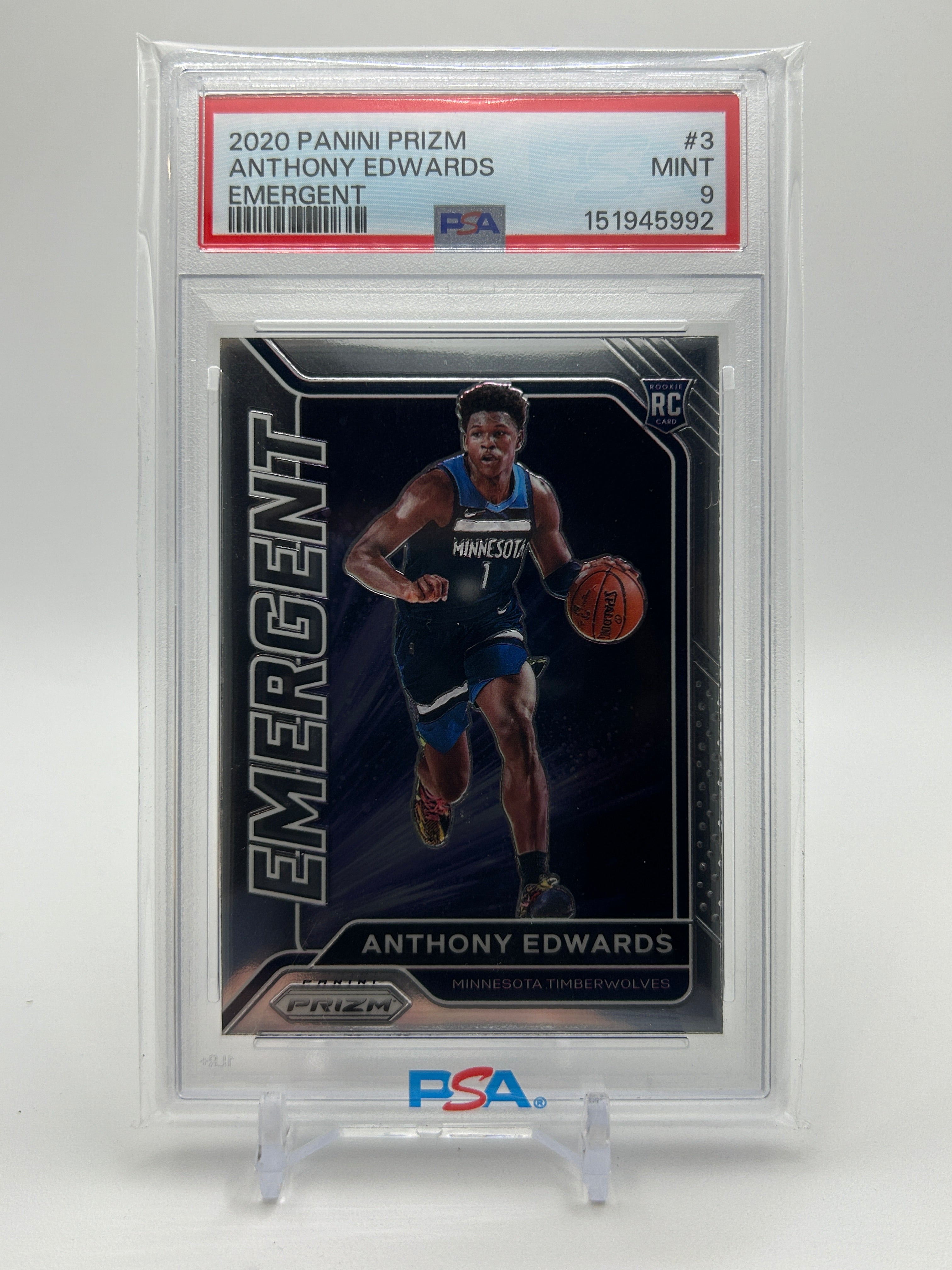 2020-21 Panini Prizm Anthony Edwards Emergent Rookie PSA 8