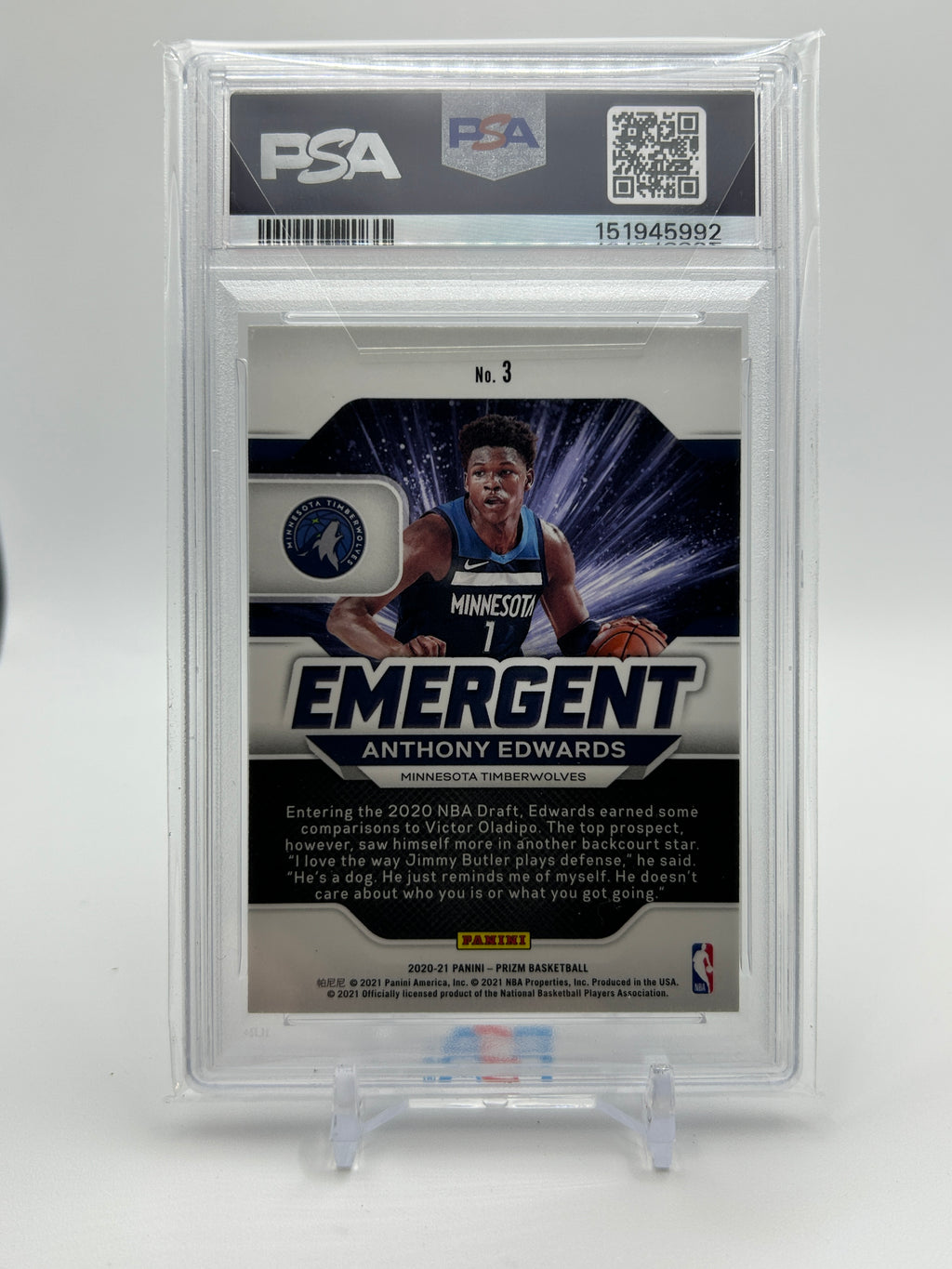 2020-21 Panini Prizm Anthony Edwards Emergent Rookie PSA 8
