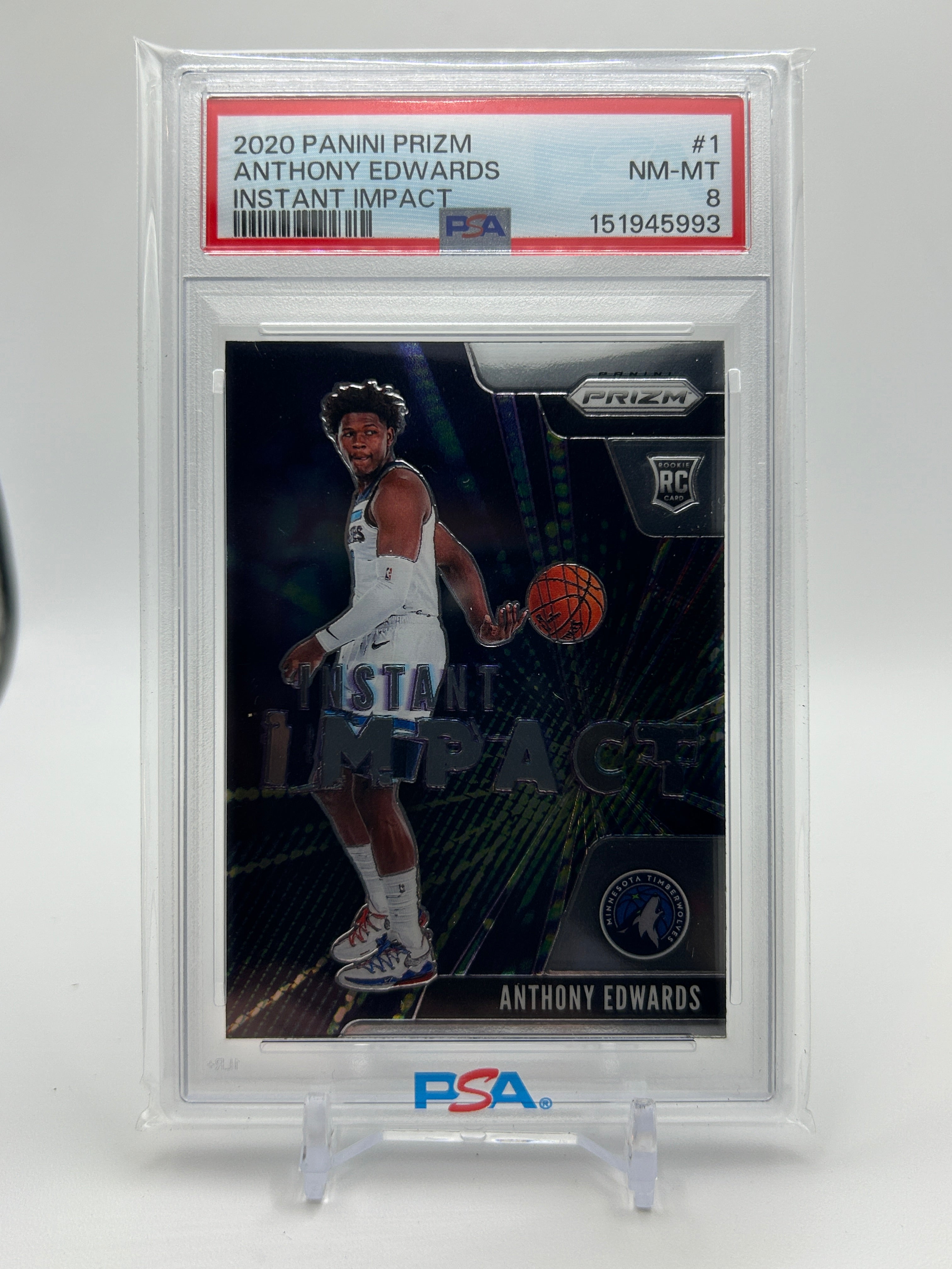 2020-21 Panini Prizm Anthony Edwards Instant Impact Rookie PSA 8