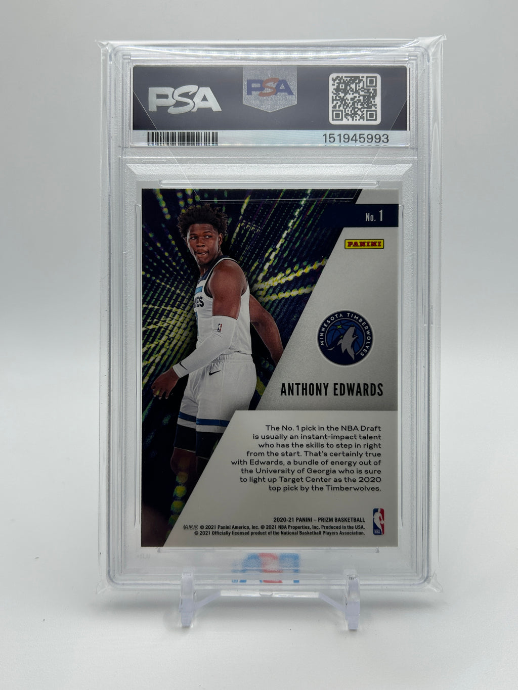 2020-21 Panini Prizm Anthony Edwards Instant Impact Rookie PSA 8
