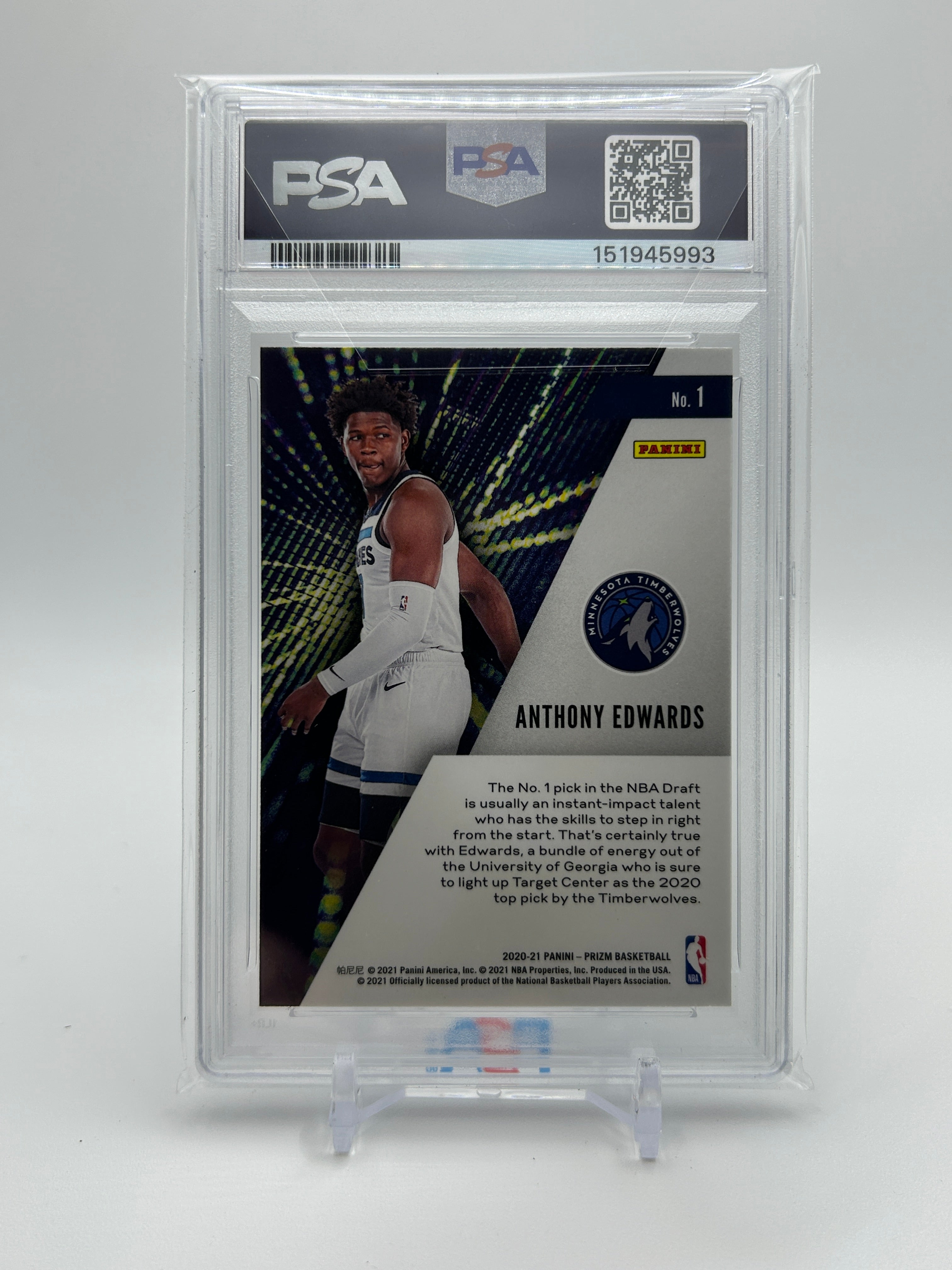 2020-21 Panini Prizm Anthony Edwards Instant Impact Rookie PSA 8