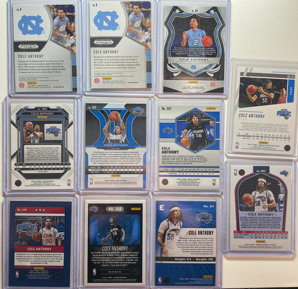 2020-21 Panini Prizm Cole Anthony Silver + Draft Picks RWB + SP Rookie Set (x11)