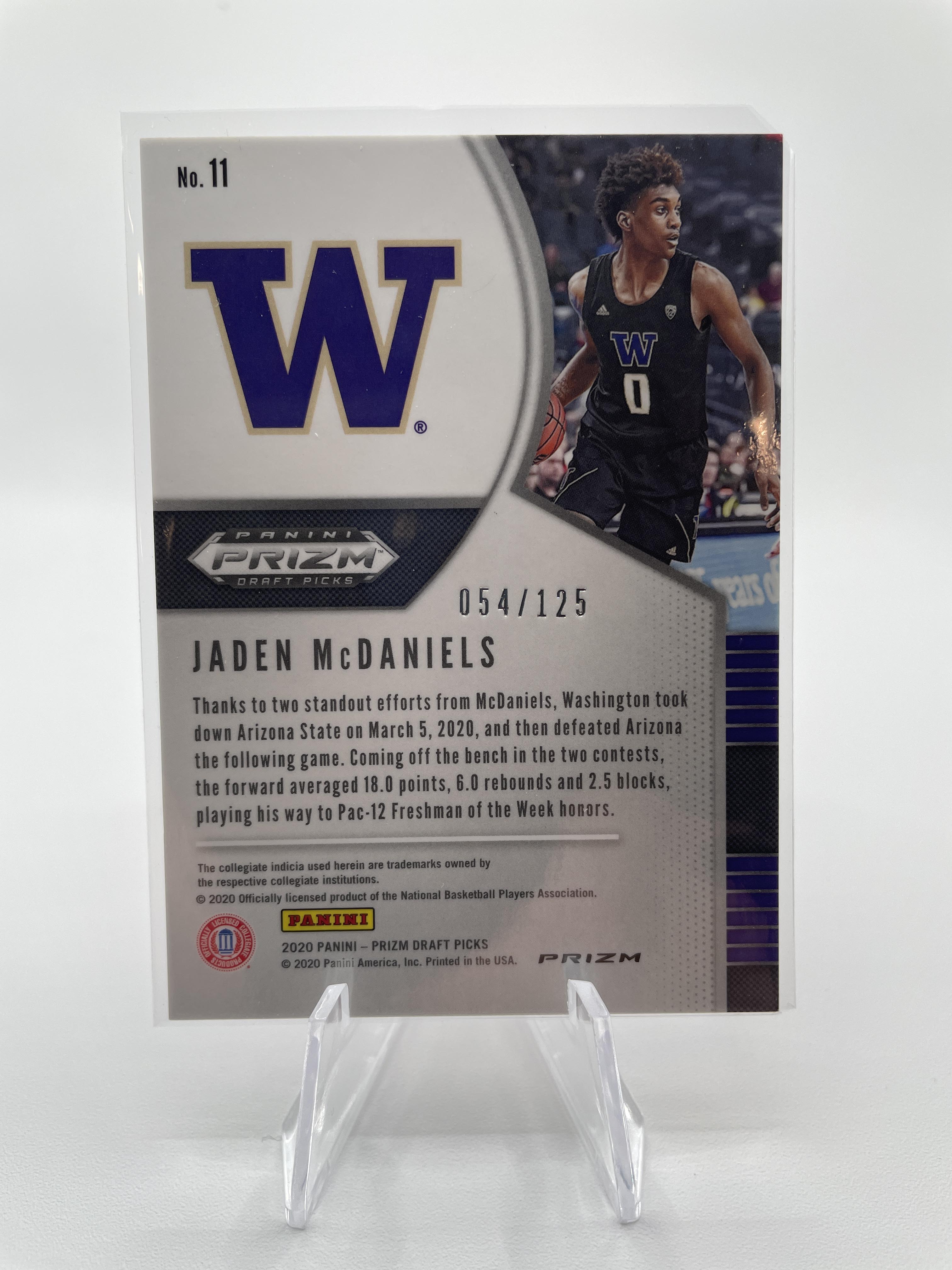2020-21 Panini Prizm Draft Picks Jaden McDaniels Red Prizm Rookie /125
