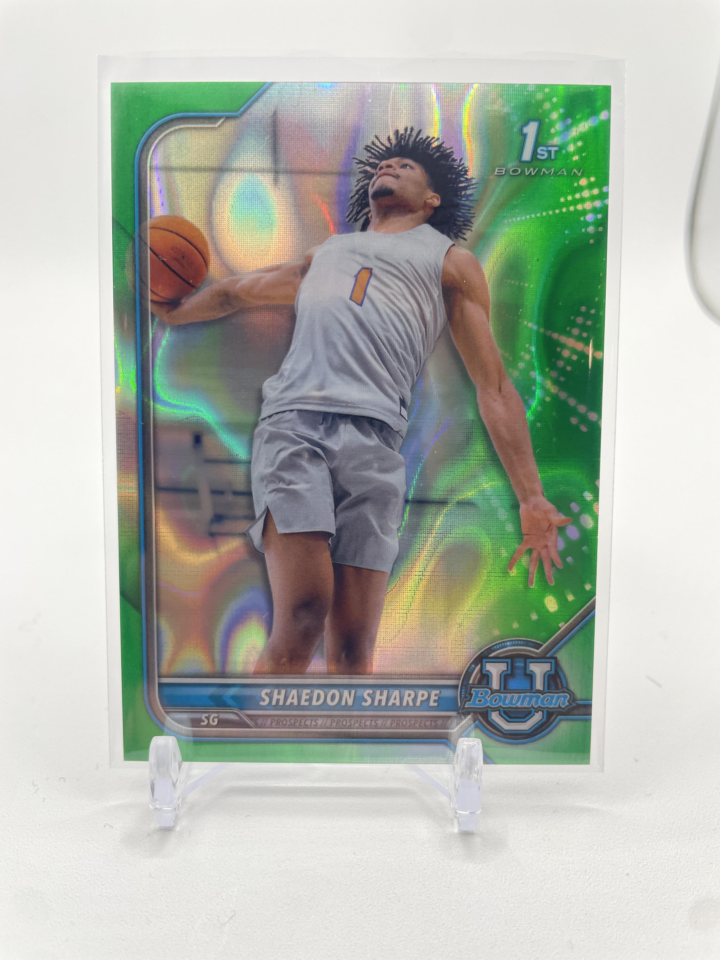 2021-22 Bowman University Chrome Shaedon Sharpe Green Lava Refractor Rookie /99