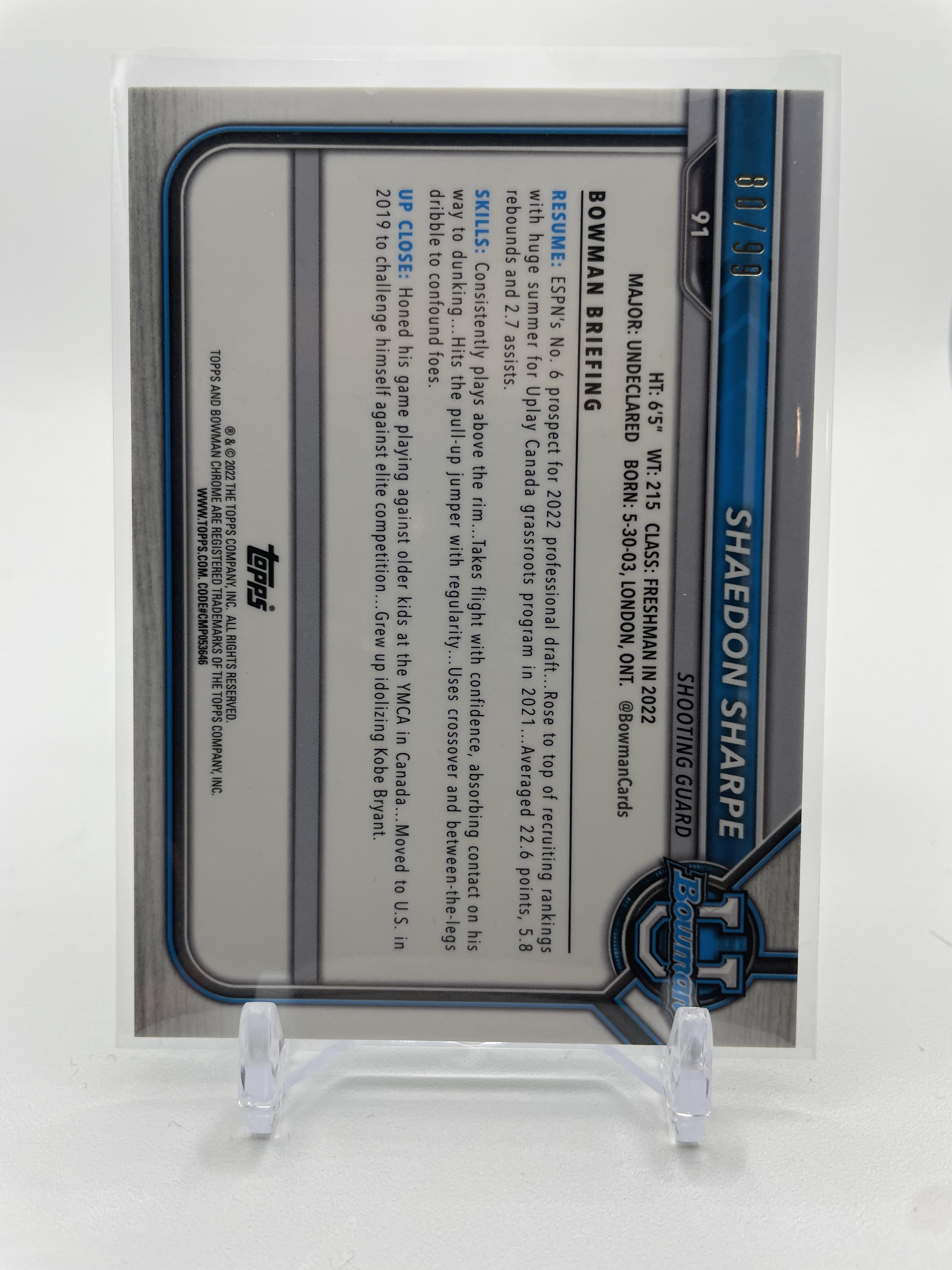2021-22 Bowman University Chrome Shaedon Sharpe Green Lava Refractor Rookie /99