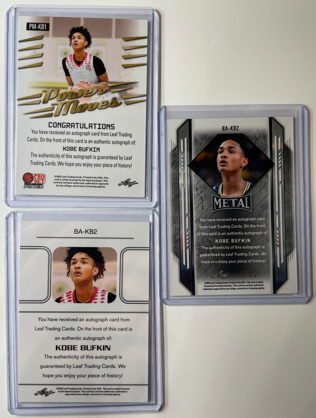 2021-22 Leaf Kobe Bufkin Rookie Auto Set (x4) Red /25 Aqua /99 + Metal Blue /50