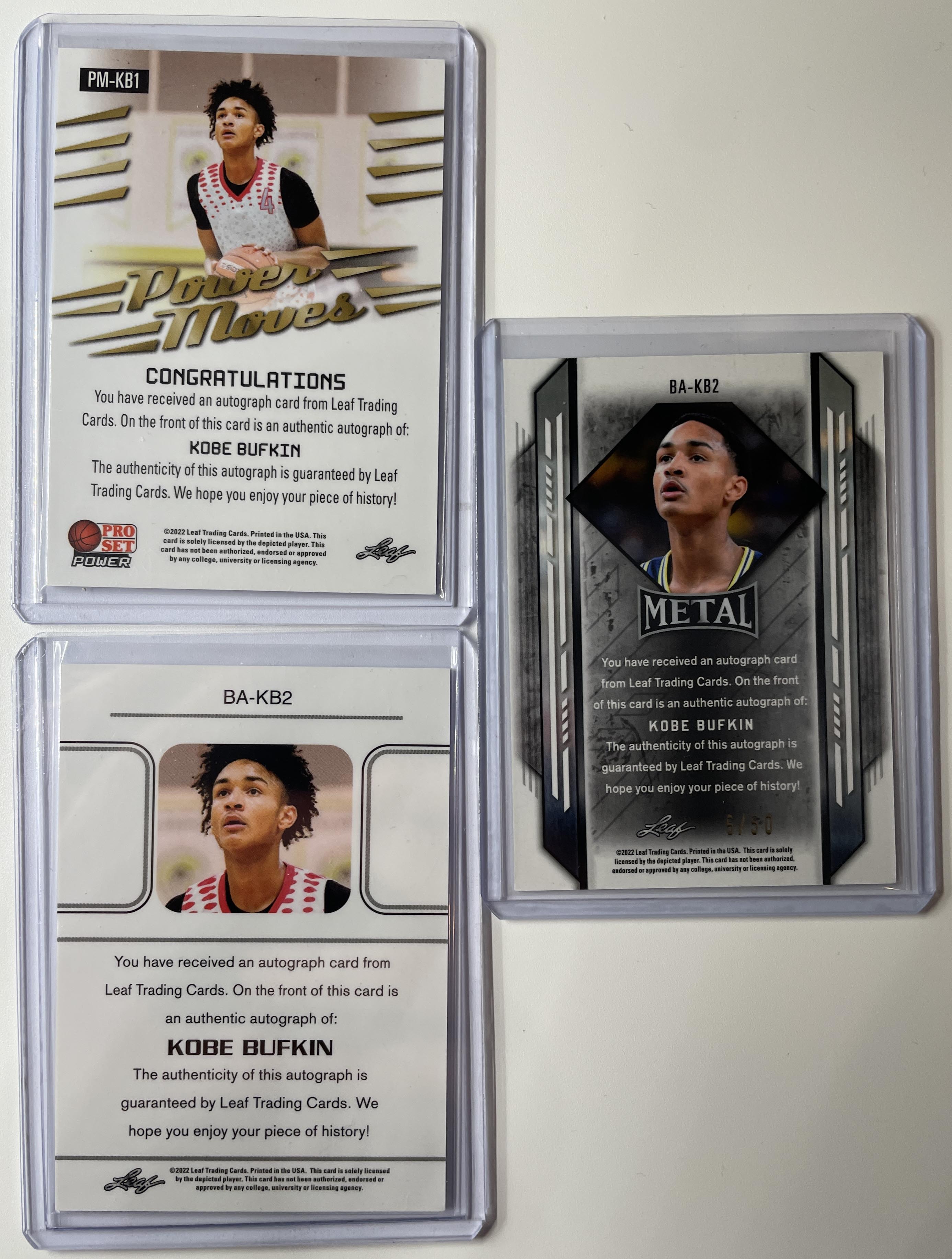 2021-22 Leaf Kobe Bufkin Rookie Auto Set (x4) Red /25 Aqua /99 + Metal Blue /50