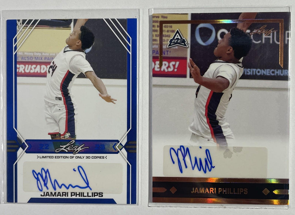 2021-22 Leaf Memories Jamari Phillips Bronze + Leaf Draft Blue Rookie Auto /30