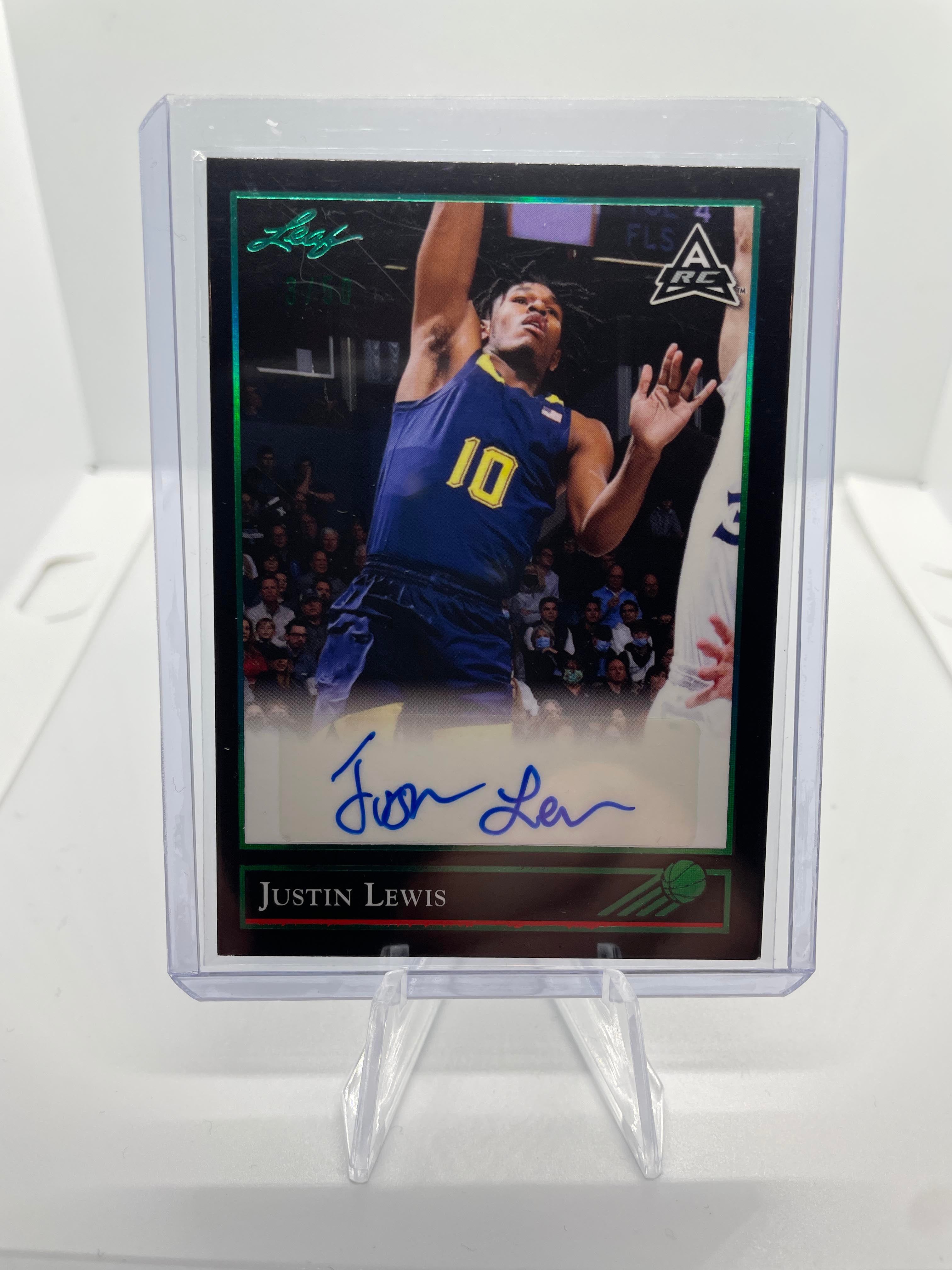 2021-22 Leaf Memories Justin Lewis Green Foil Rookie Auto /99